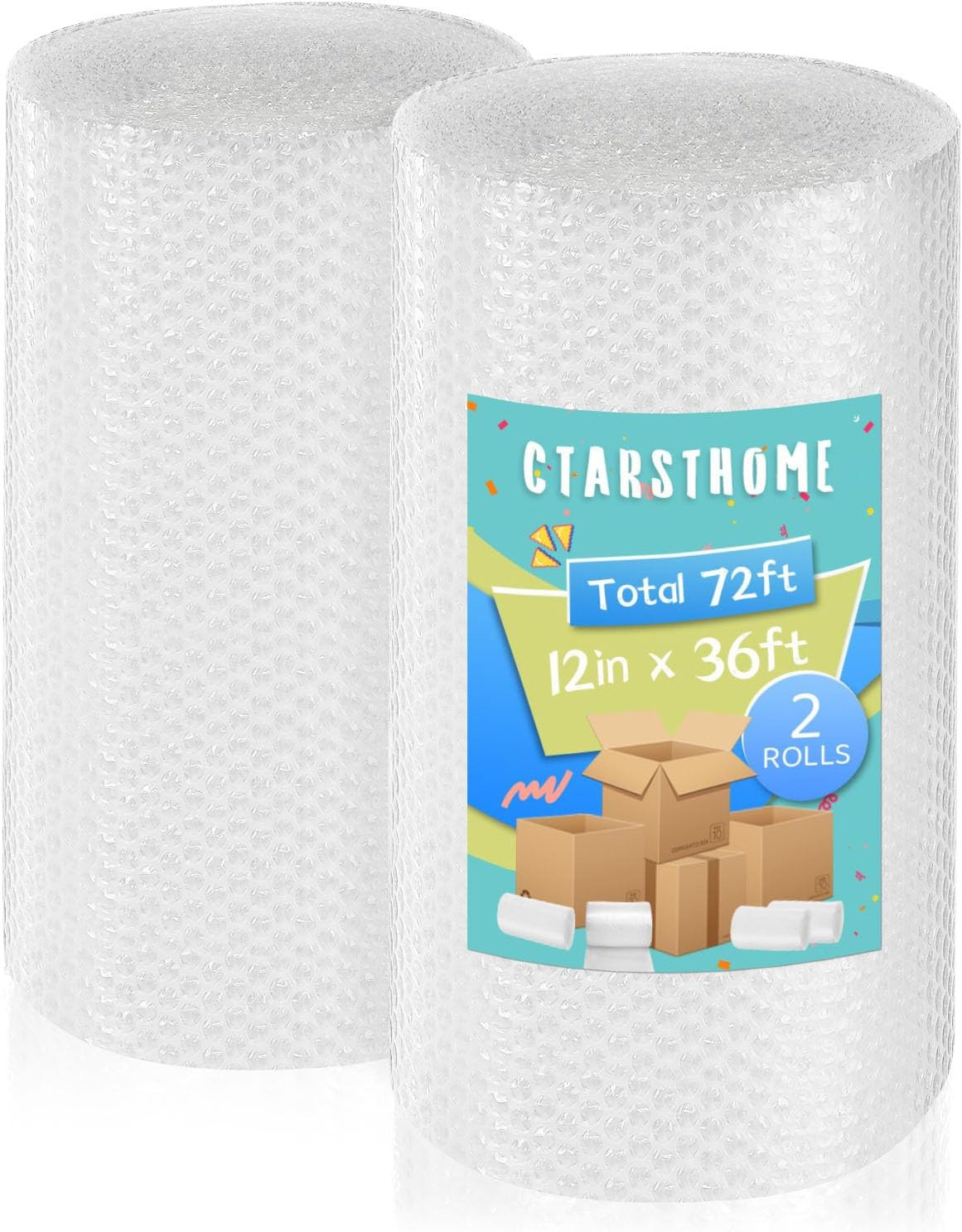 2 Pack-12Inchx72Ft Total 3/16" Air Bubble Cushioning Wrap Roll, Bubble Wrap for