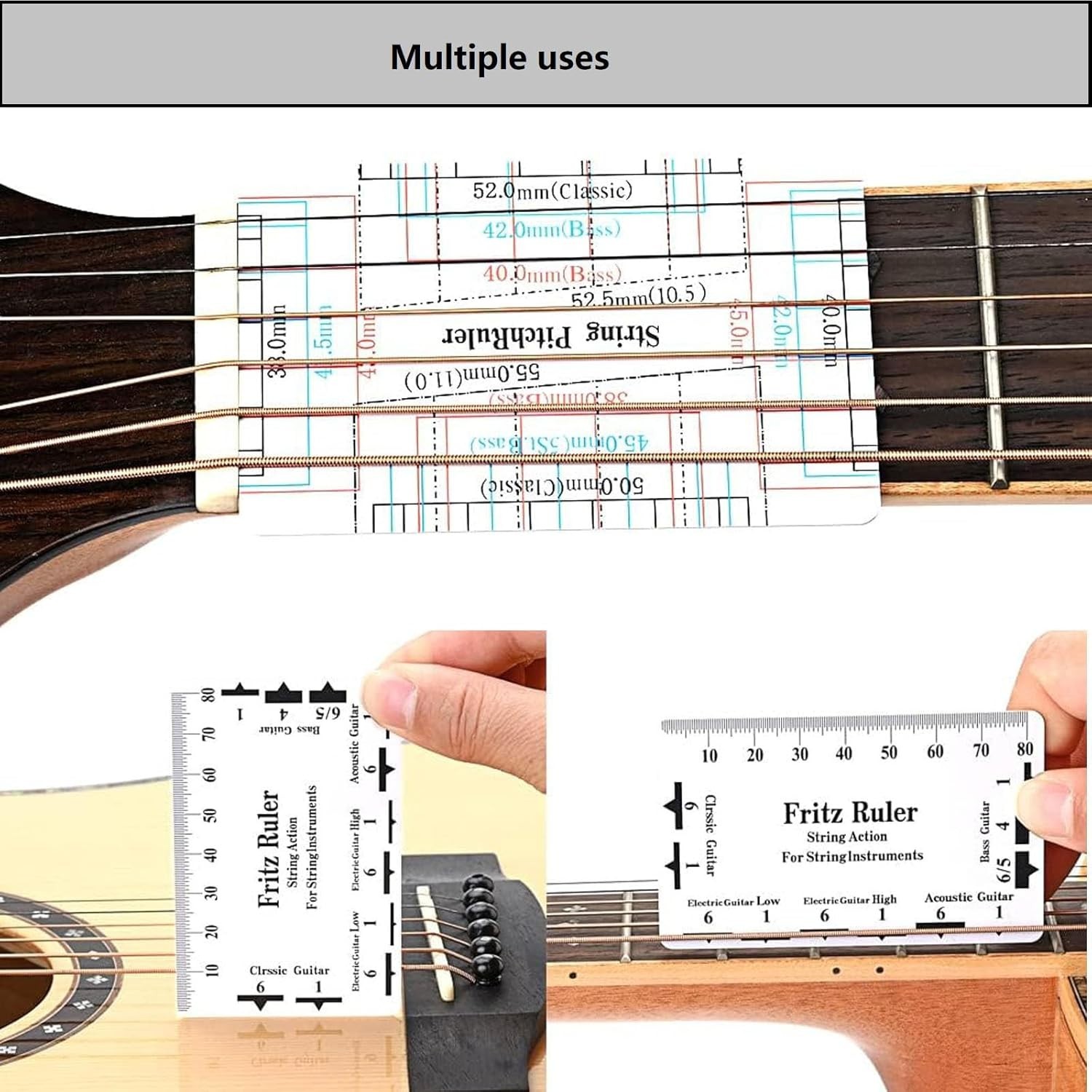 Luthier Repair Tool Set: String Action Gauge and Pitch Ruler for Instruments