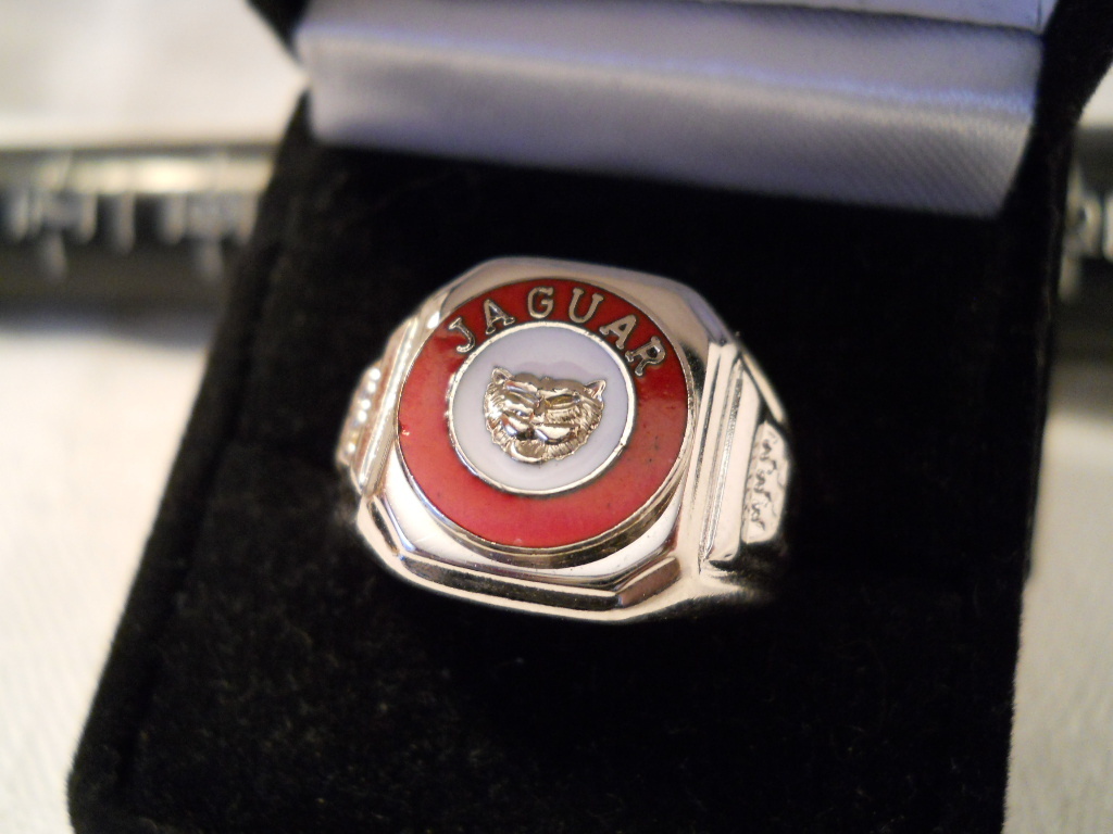 JAGUAR 1950-56 Nickel Silver Ring Red White Enamel Chrome Medallion Choice Size