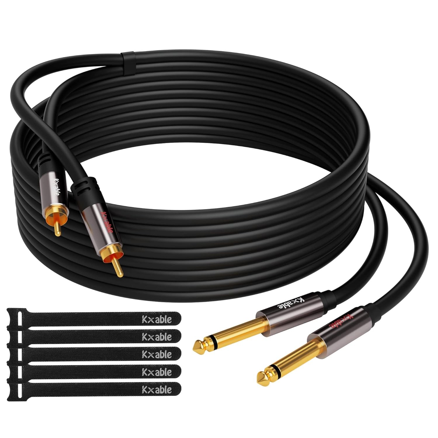 RCA to 1/4 Cable 4 Feet, Dual inch TS Double Stereo 4 Black