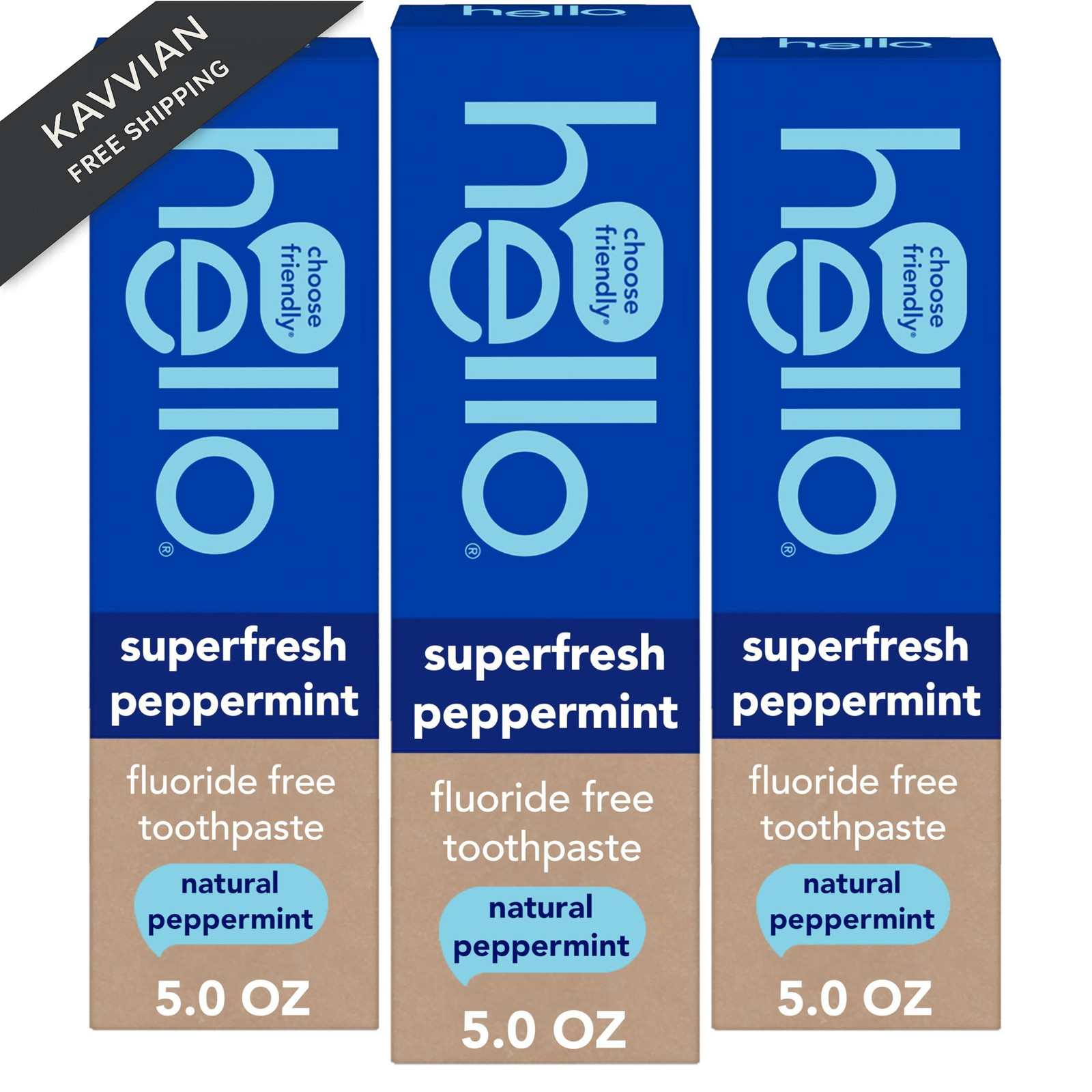 Hello Superfresh Natural Peppermint Fluoride Free 5 Ounce (Pack of 3)