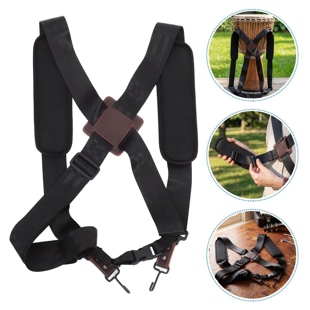 2Pcs Adjustable African Drum Strap Padded Double Shoulder Black