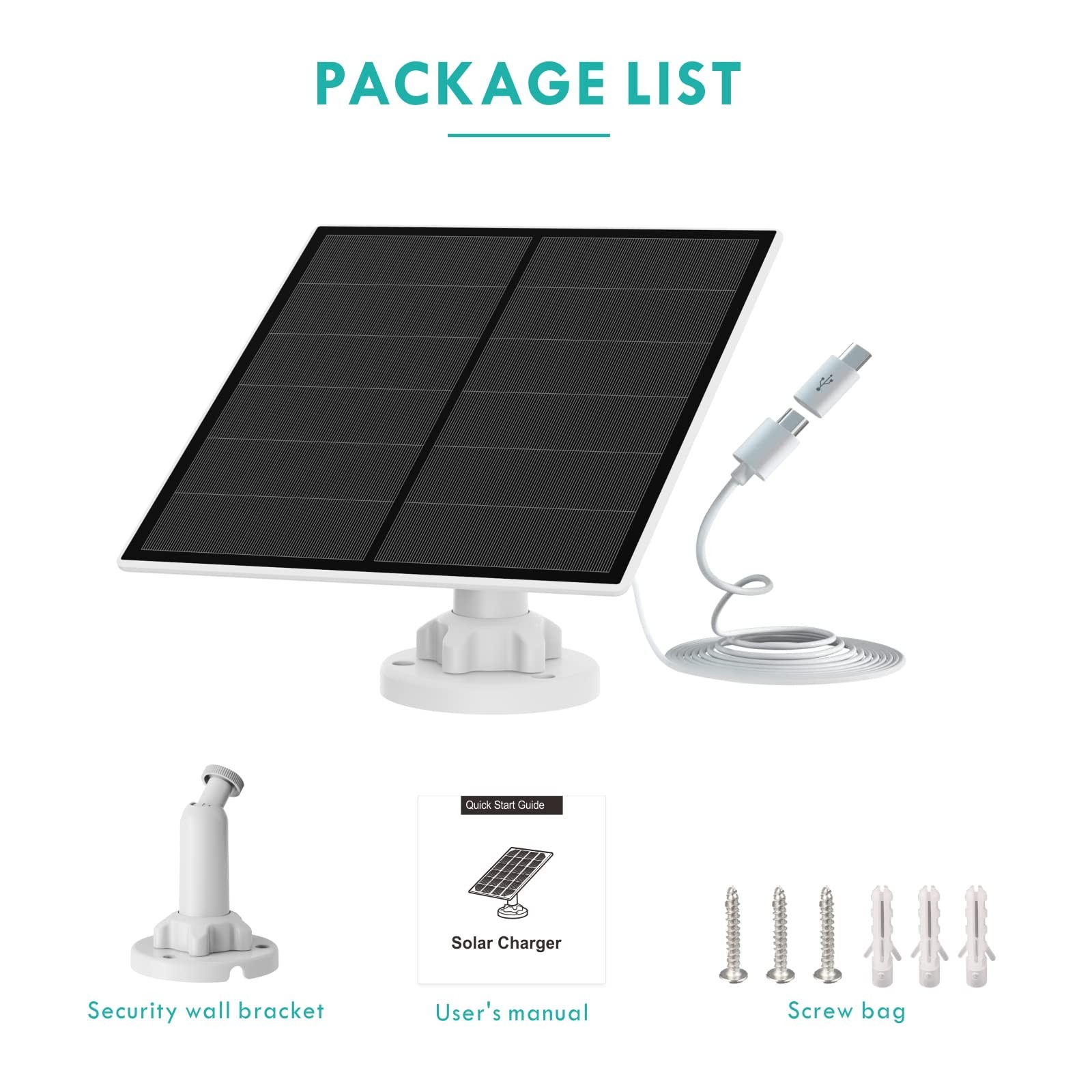 5W Solar Panel Security Camera Outdoor 5V USB Charger IP65 Waterproof 9.8ft