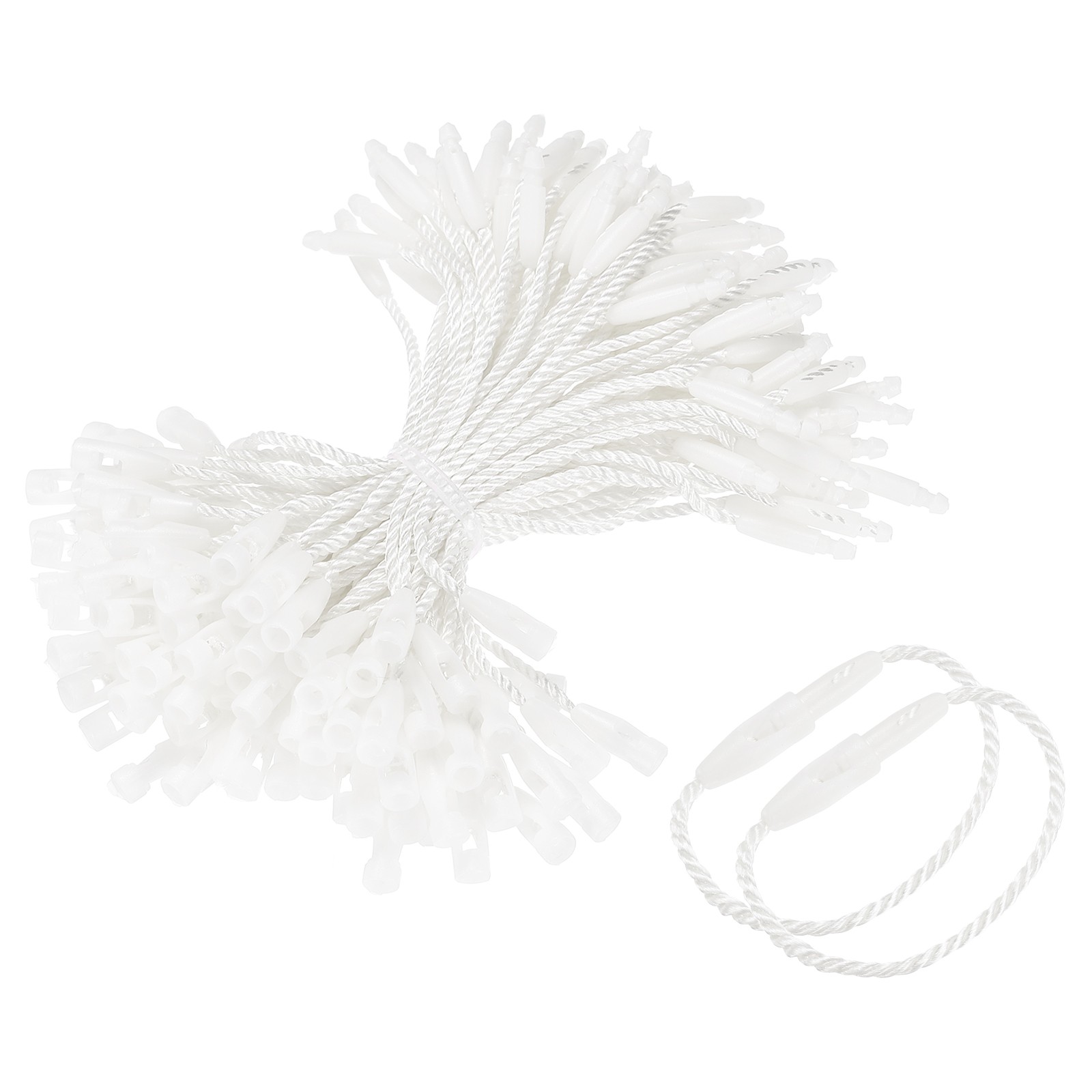 200 Pcs Polyester Hang Tag String 3" Snap Lock Pins Loop Fastener, White