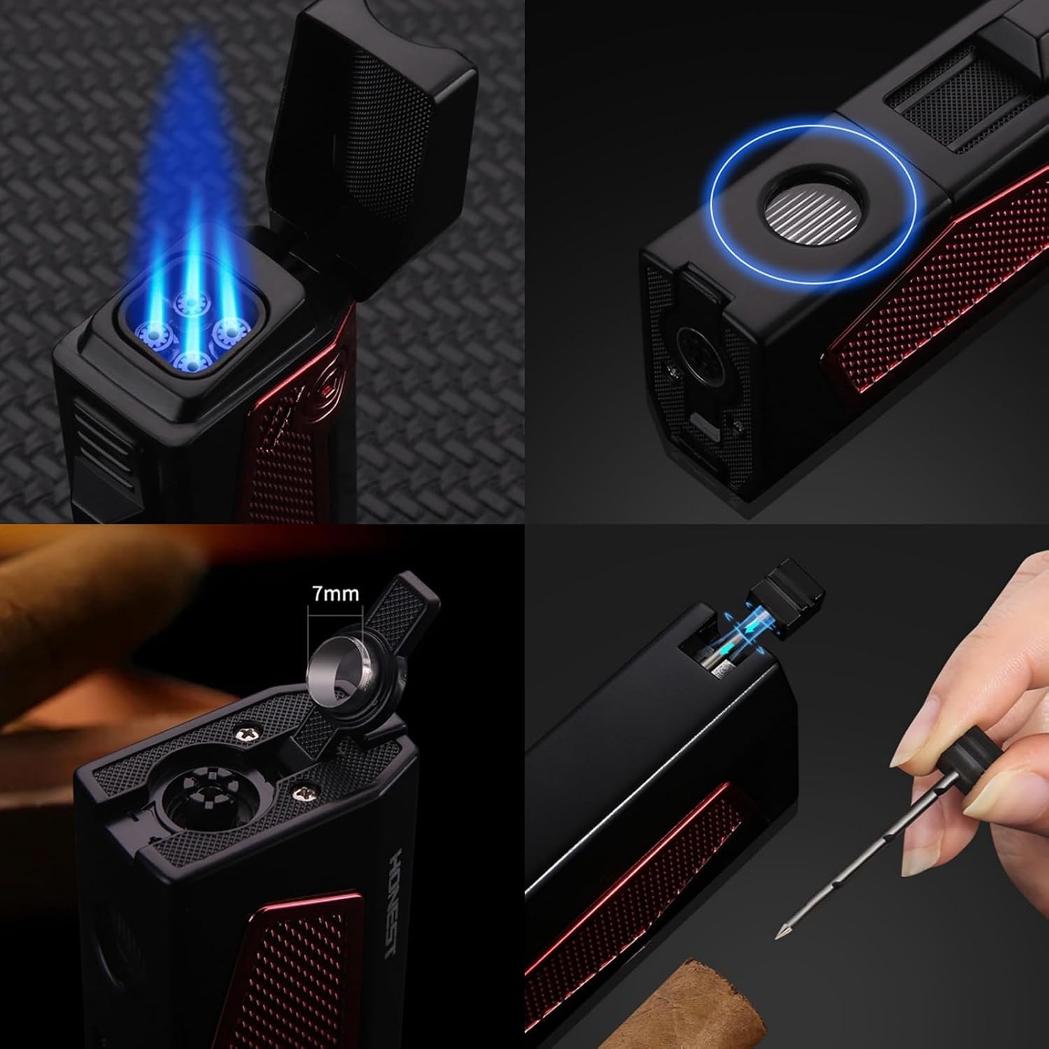 Quad Jet Flame Windproof Refillable Butane Cigar Torch Lighter Cigar Torch
