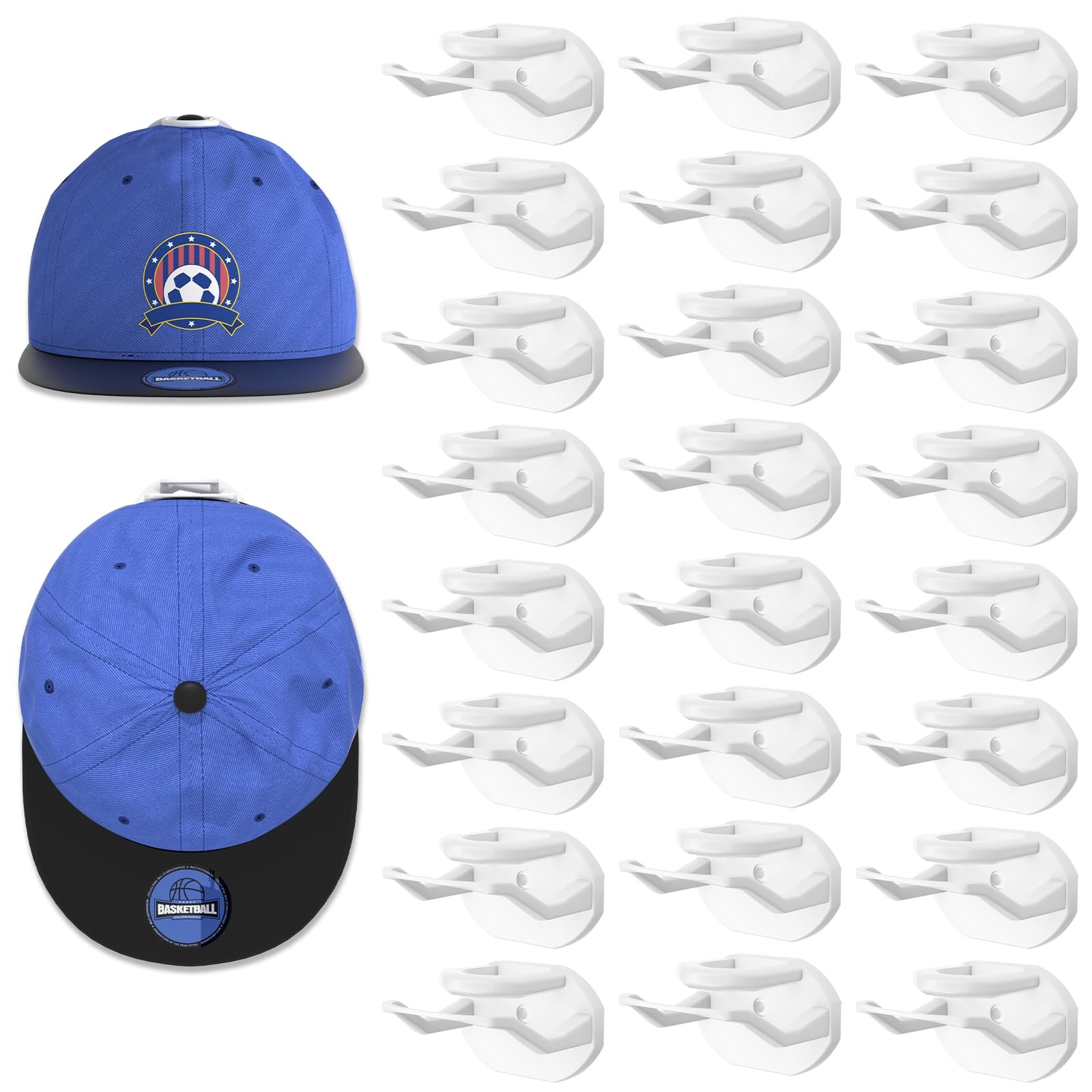 Niunuerga 24 Pack Hat Hooks for Wall, Strong Adhesive Hat Rack for Baseball Caps