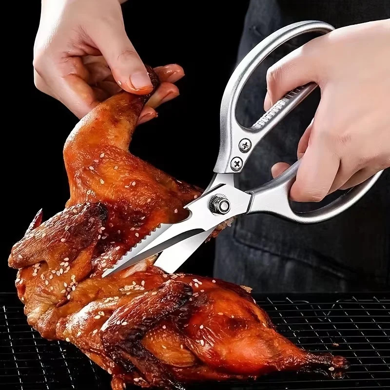 Multifunctional Kitchen Scissors Heavy Duty Sharp 304 Stainless Steel Silver