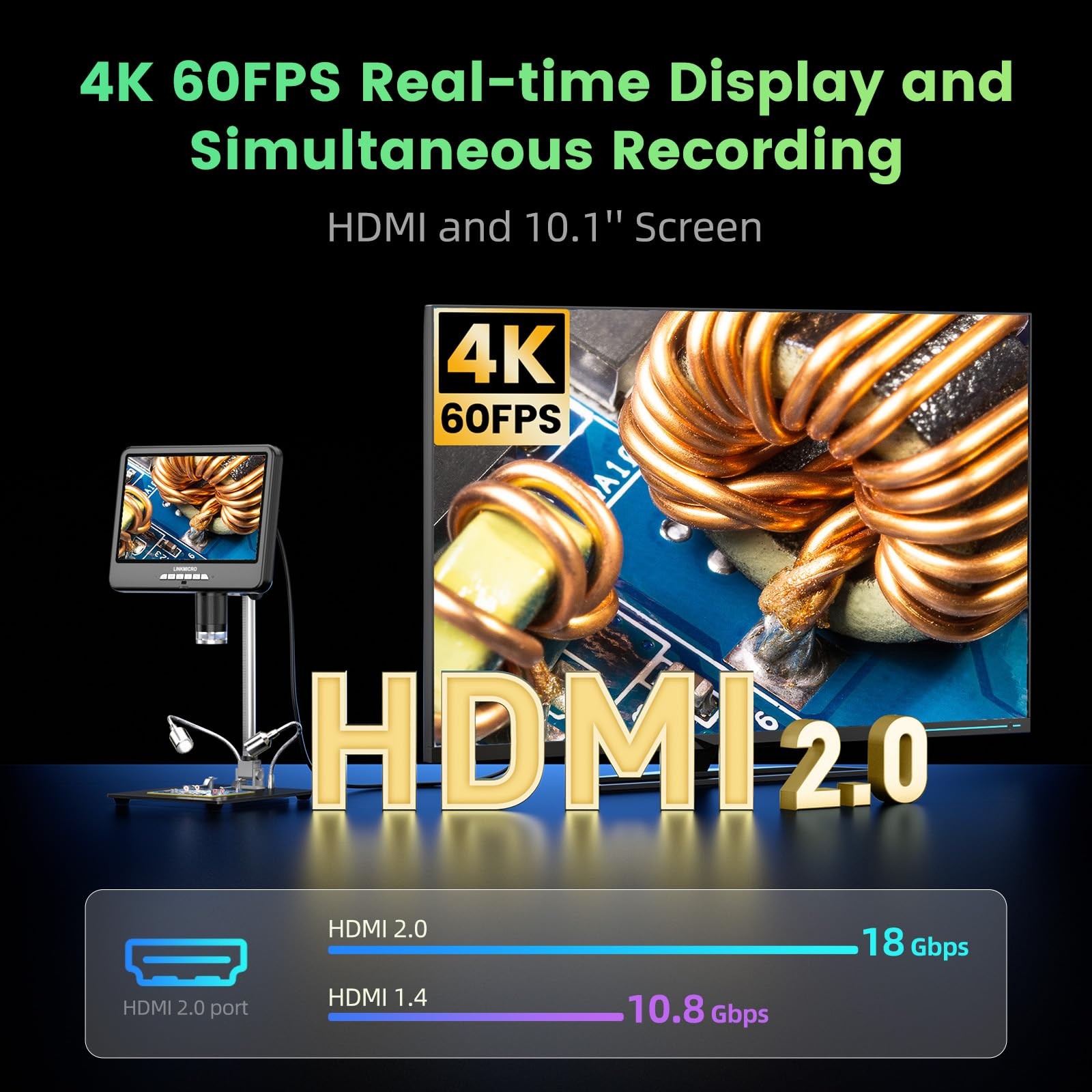 LINKMICRO LM210S 10.1'' 4K 60FPS HDMI Digital 2.0, Black