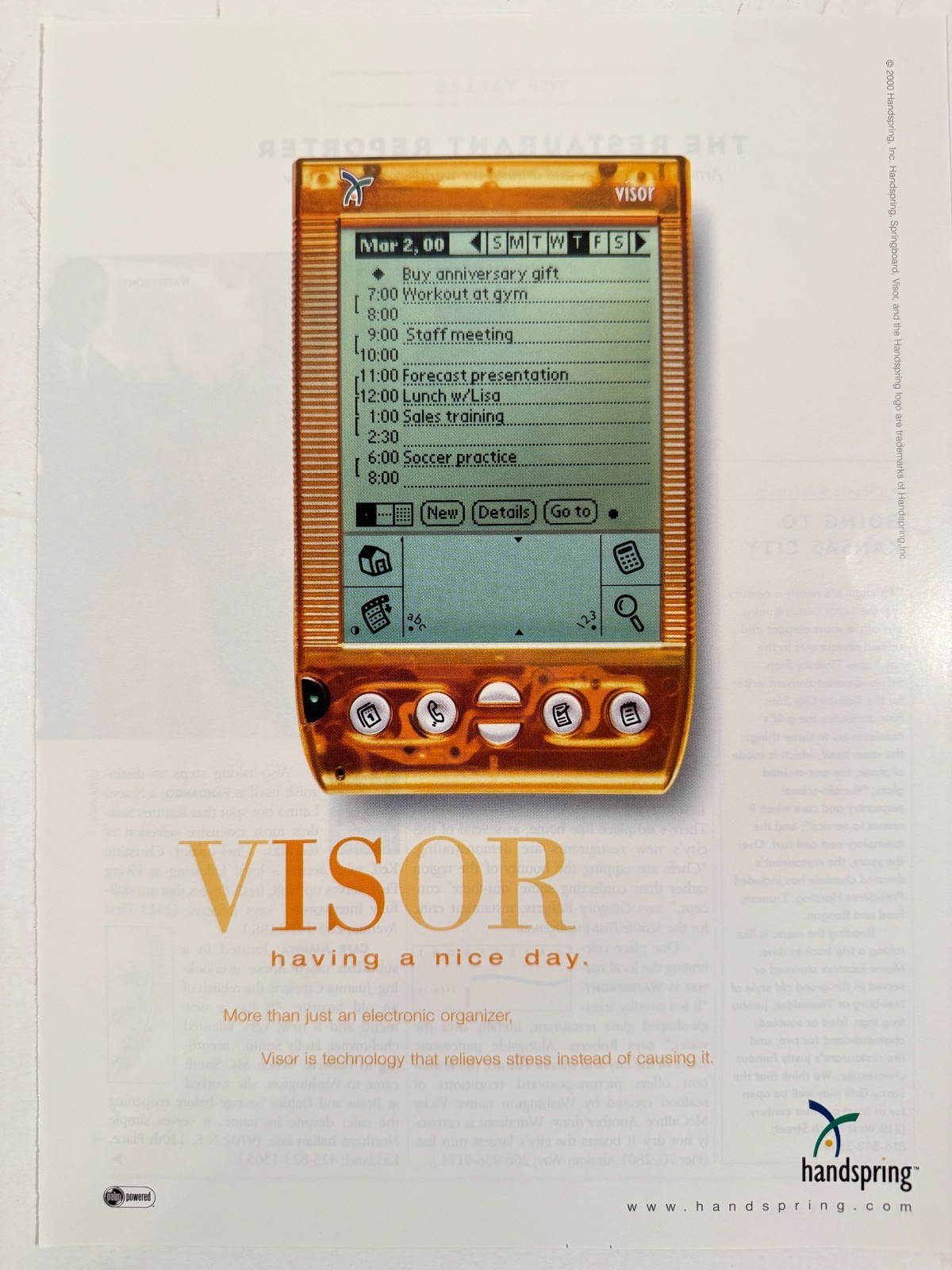 Vintage 2000 Visor Electronic Organizer Handspring Advertisement Print Ad