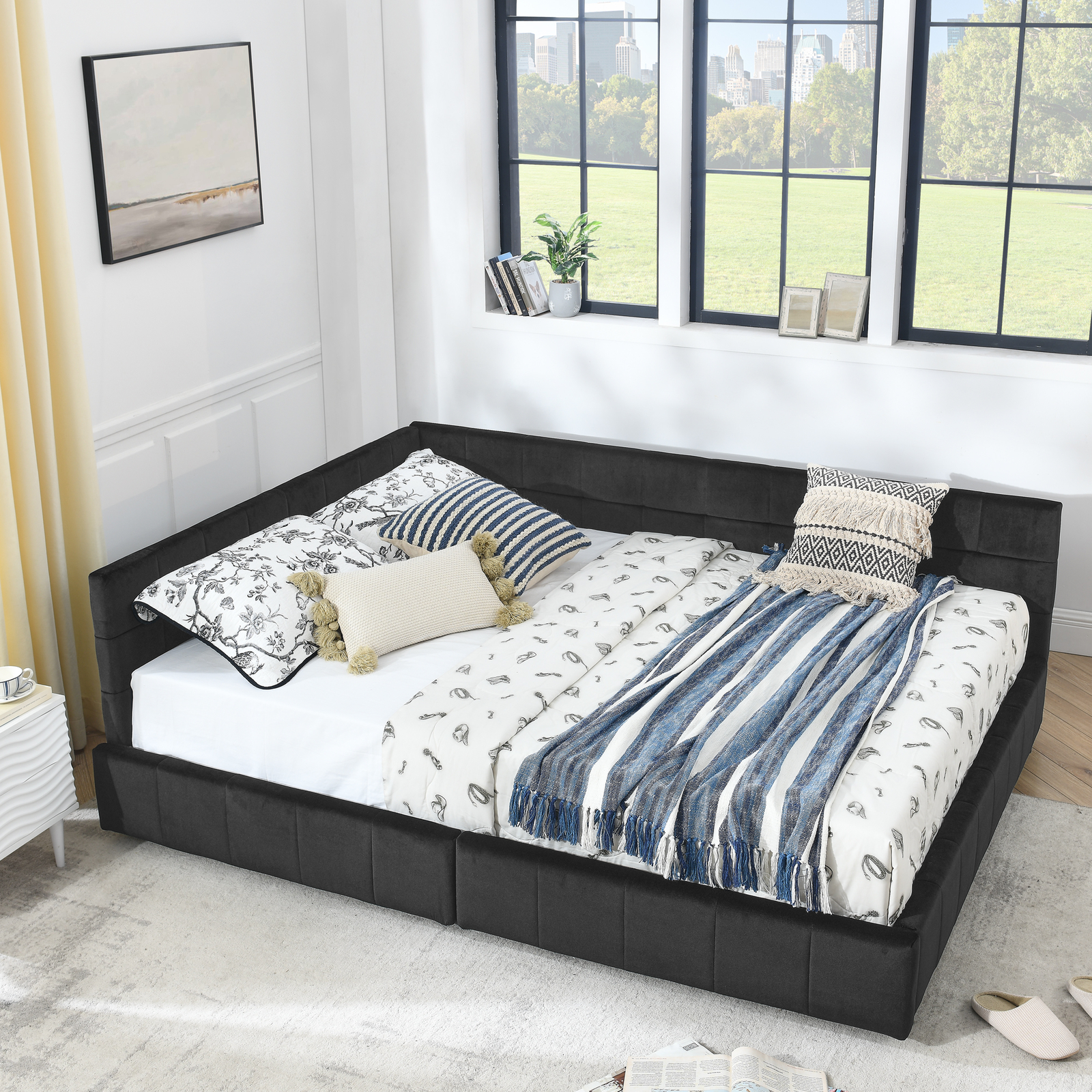 Queen Size Storage Upholstered Tufted Bed Frame, Sofa Bed Frame with Comfortable