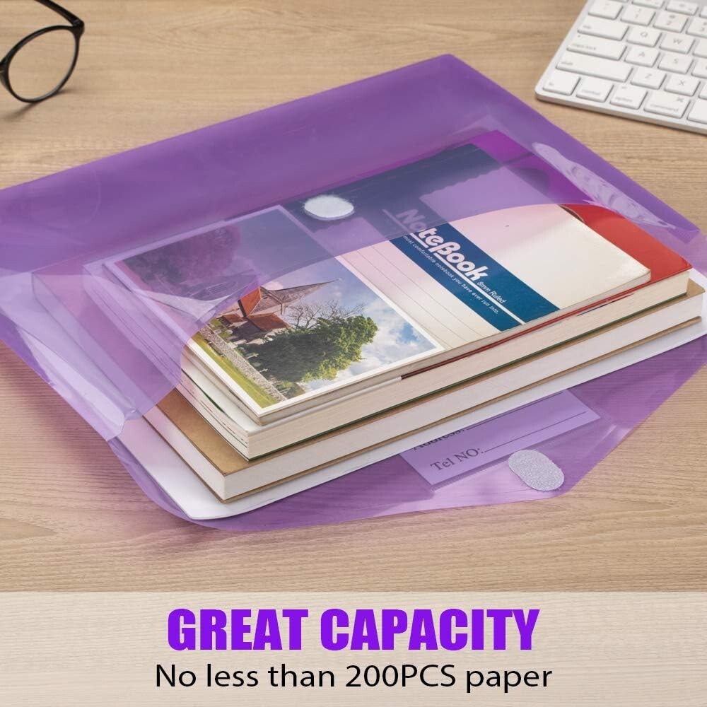 Durable 10-Pack Clear Plastic Envelopes - Safe Closure & Colorful Label Pockets