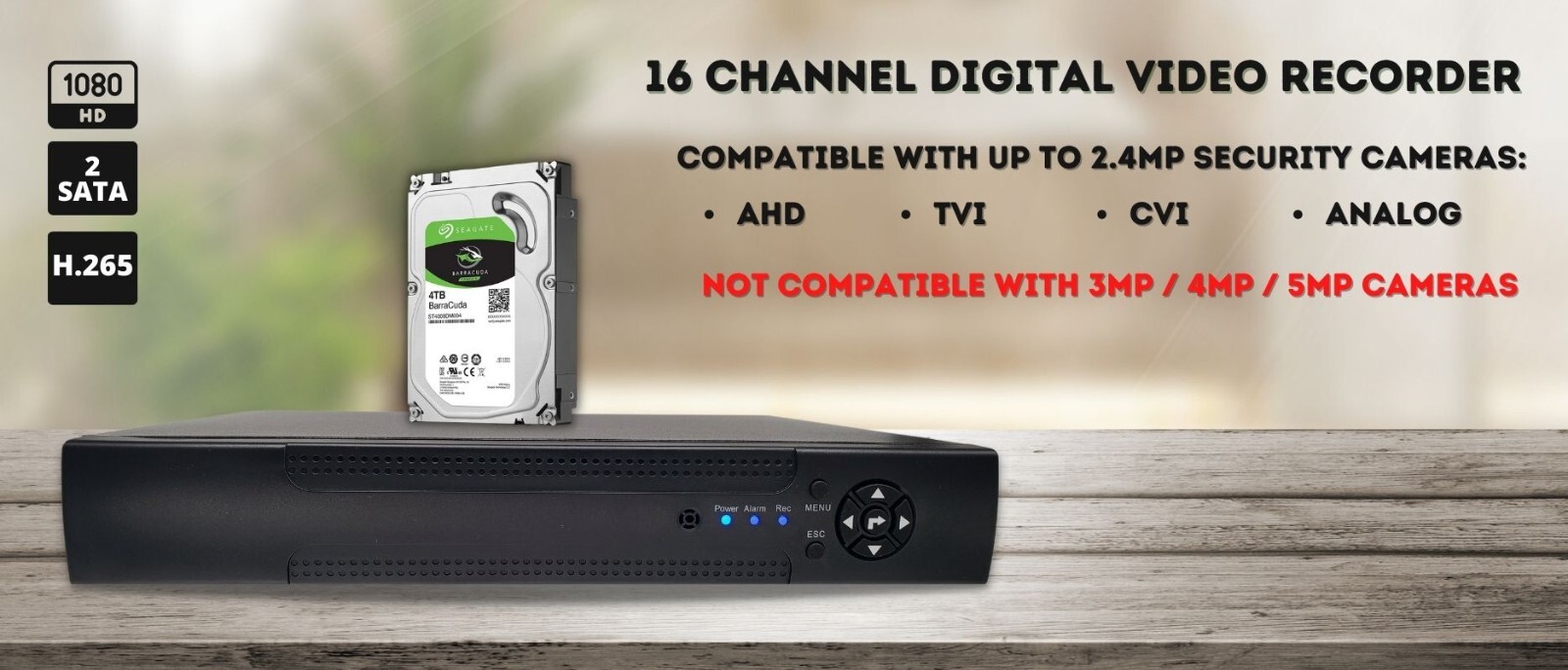 16 Channel H.265 CCTV Security Surveillance Recorder DVR with Audio and 4TB HDD