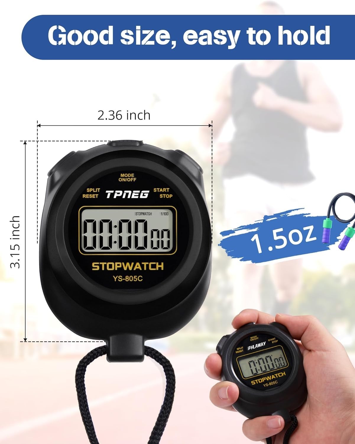 Simple Stopwatch Timer - Easy to Use, Set Up, Read, and Carry - Large Display...