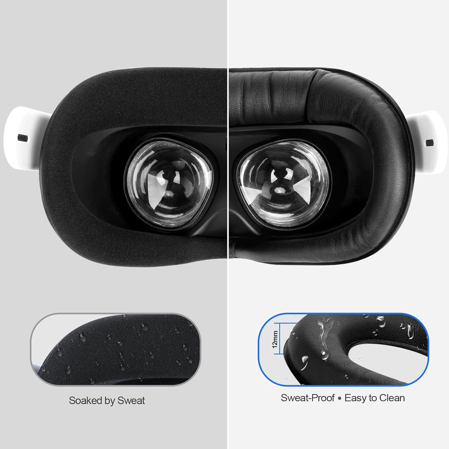 Facial Interface & Face Cover Pad for Oculus Quest 2, Sweat-Proof PU Foam Cushio