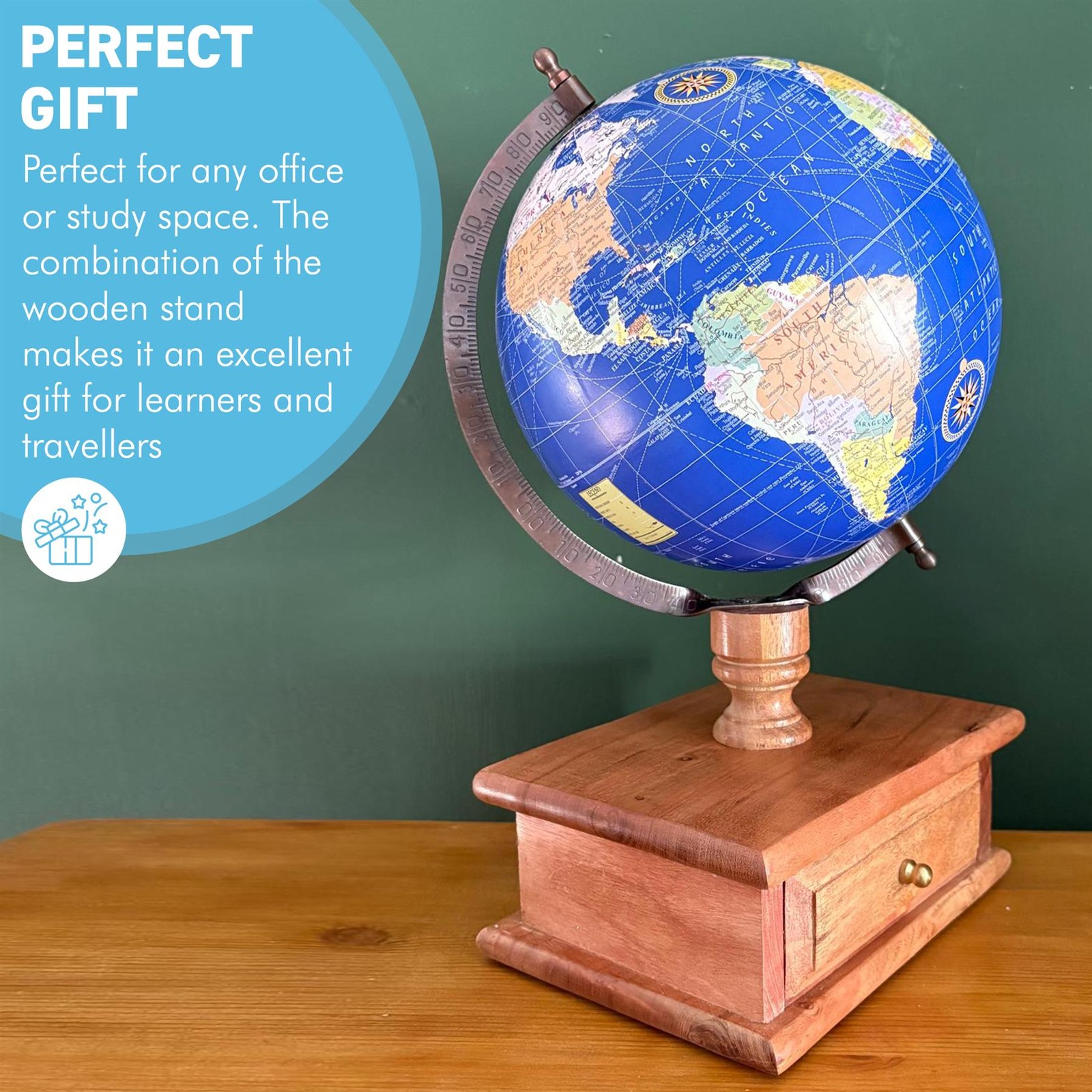 Globe with Wooden Base & Drawer