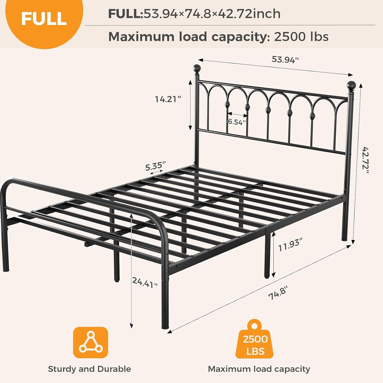 Full Metal Platform Bed Frame with Headboard | Sturdy Slat Support No Box