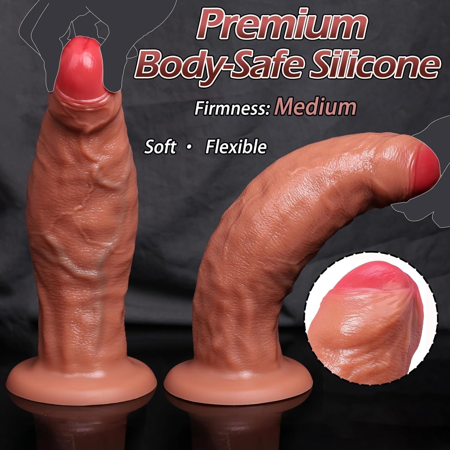 3 Size Realistic Silicone Uncut Big Dildo – Huge Thick Dildo with Strong Cup