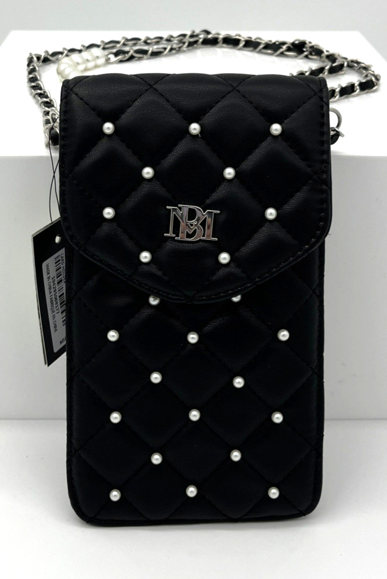 Badgley Mischka Pearls Phone Case With Insert Card Holder, Vegan Leather, Black