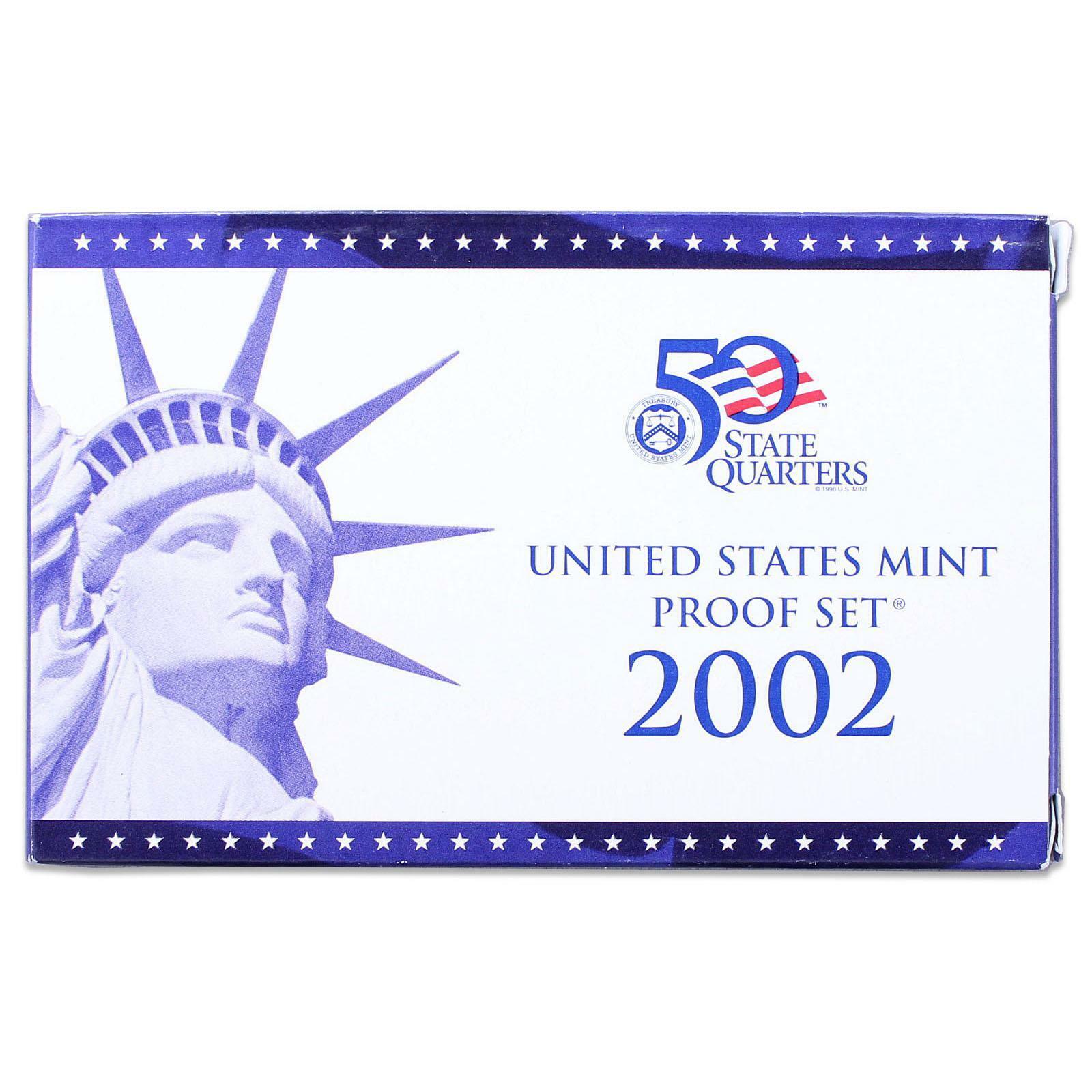 2002 S Proof Set Original Box & COA 10 Coins CN-Clad