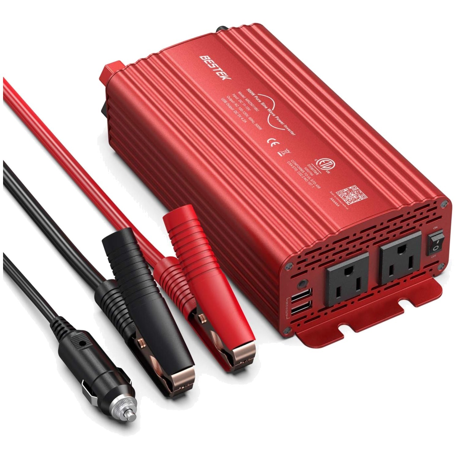 500W Pure Sine Wave Inverter - Dual AC Outlets & 4.2A USB Charging for Vehicles