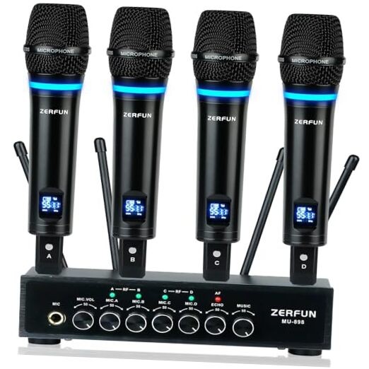 4 Channel Rechargeable Wireless Microphone MU-898 Rechargeable 4 Handheld Set