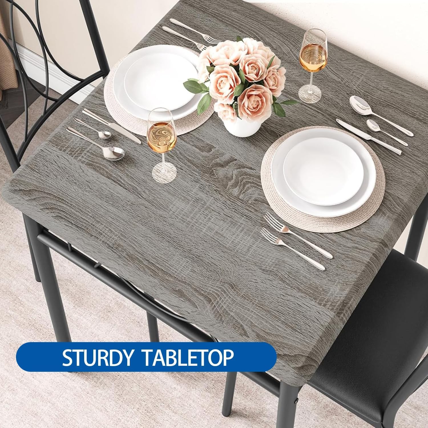Dining Table Set 2 Square Dinner Table Sets W/ 2 Upholstered Chairs Small