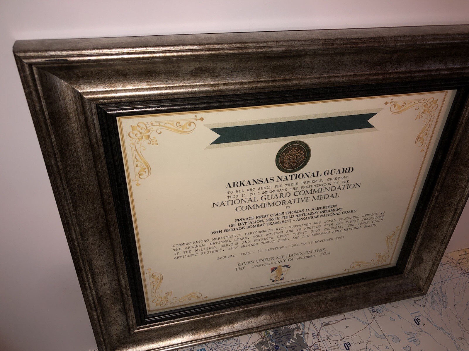 ARKANSAS - NATIONAL GUARD / COMMENDATION COMMEMORATIVE MEDAL CERTIFICATE