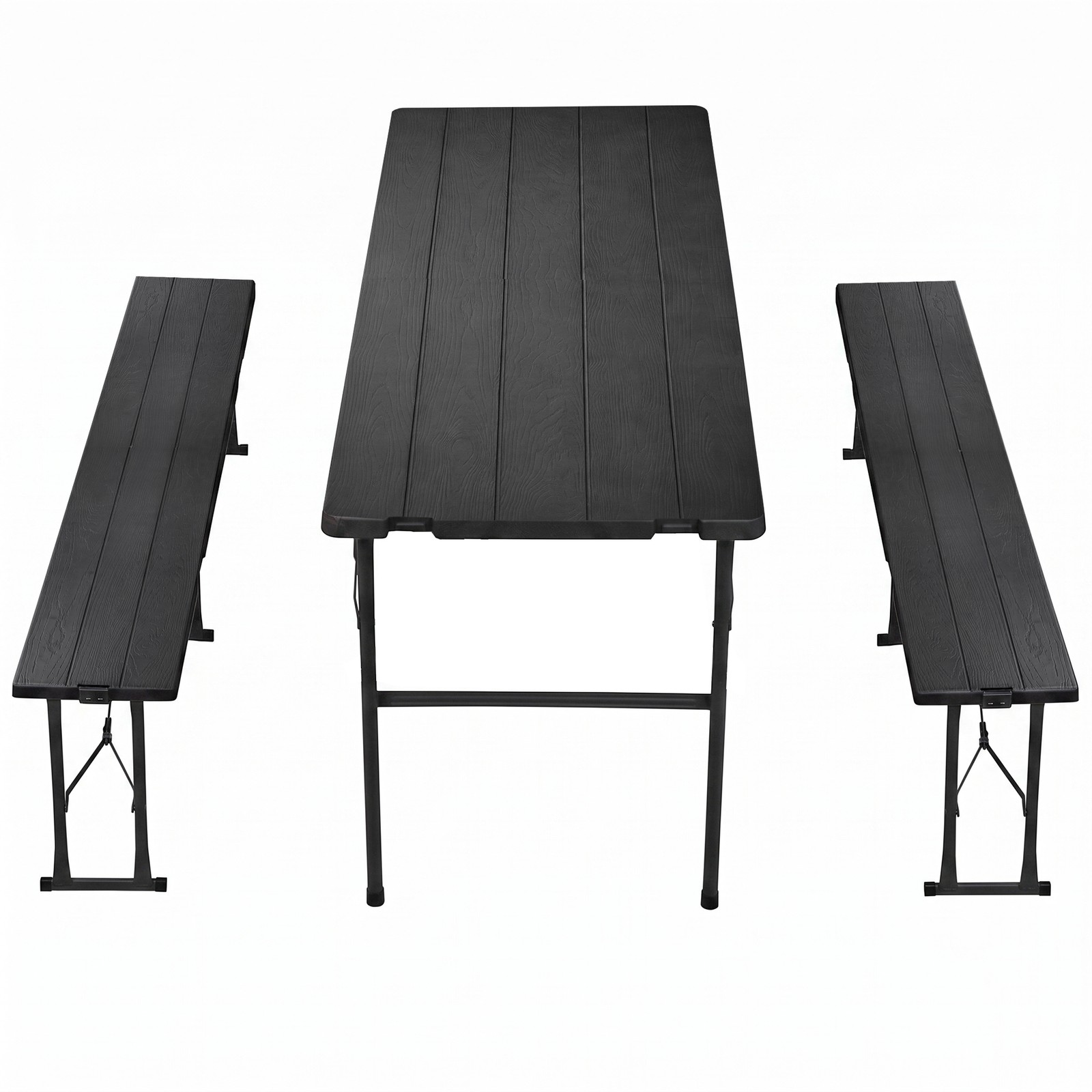 5.8FT Folding Picnic Table w/ 2 Foldable Benches Portable HDPE for Camping Black