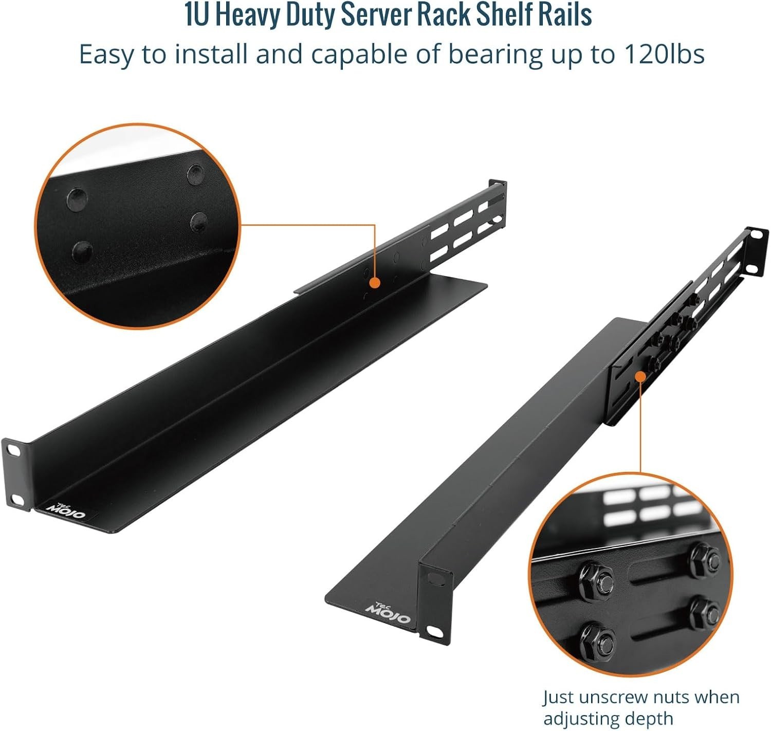 1U Universal Rack Mount Rails,4-Post Server Rack Shelf Rail with 20.9"-32" Ad...