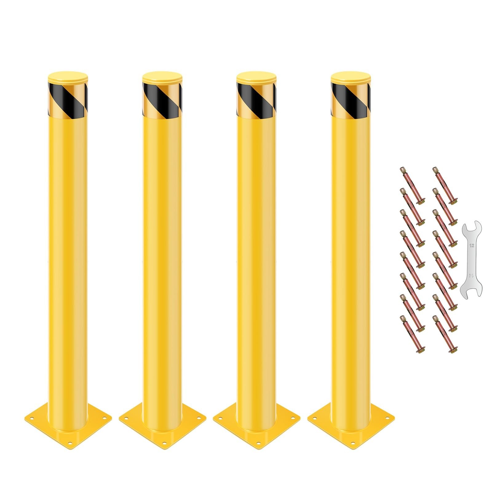 24" inch Heavy-Duty Steel Parking Bollards Yellow Removable Safety Bollard Post