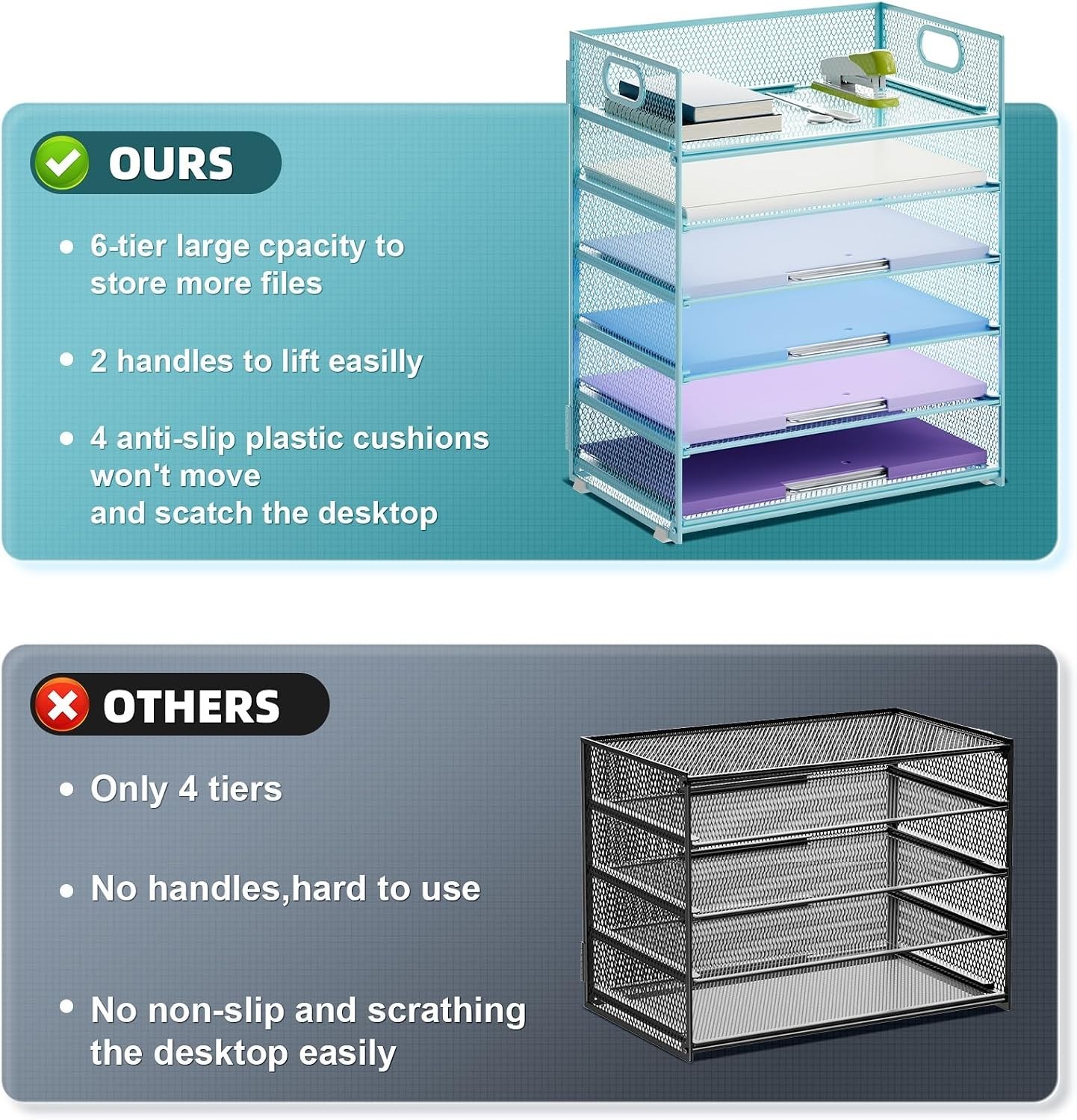 Stylish Blue Mesh Paper Organizer - 2 Pack
