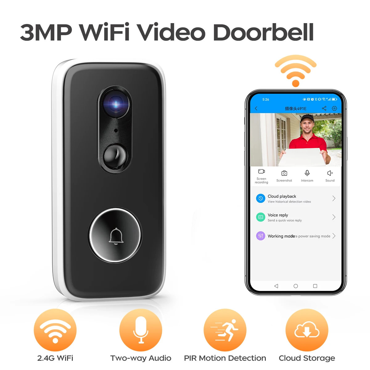 2K Intelligent WiFi Doorbell With Camera Smart Home WiFi Video Doorbell Outdoor