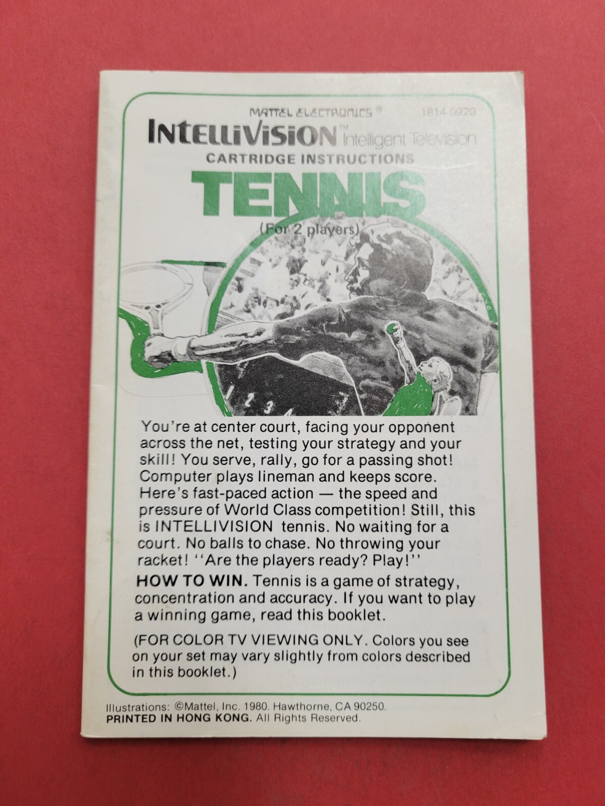 Tennis Intellivision Manual Authentic