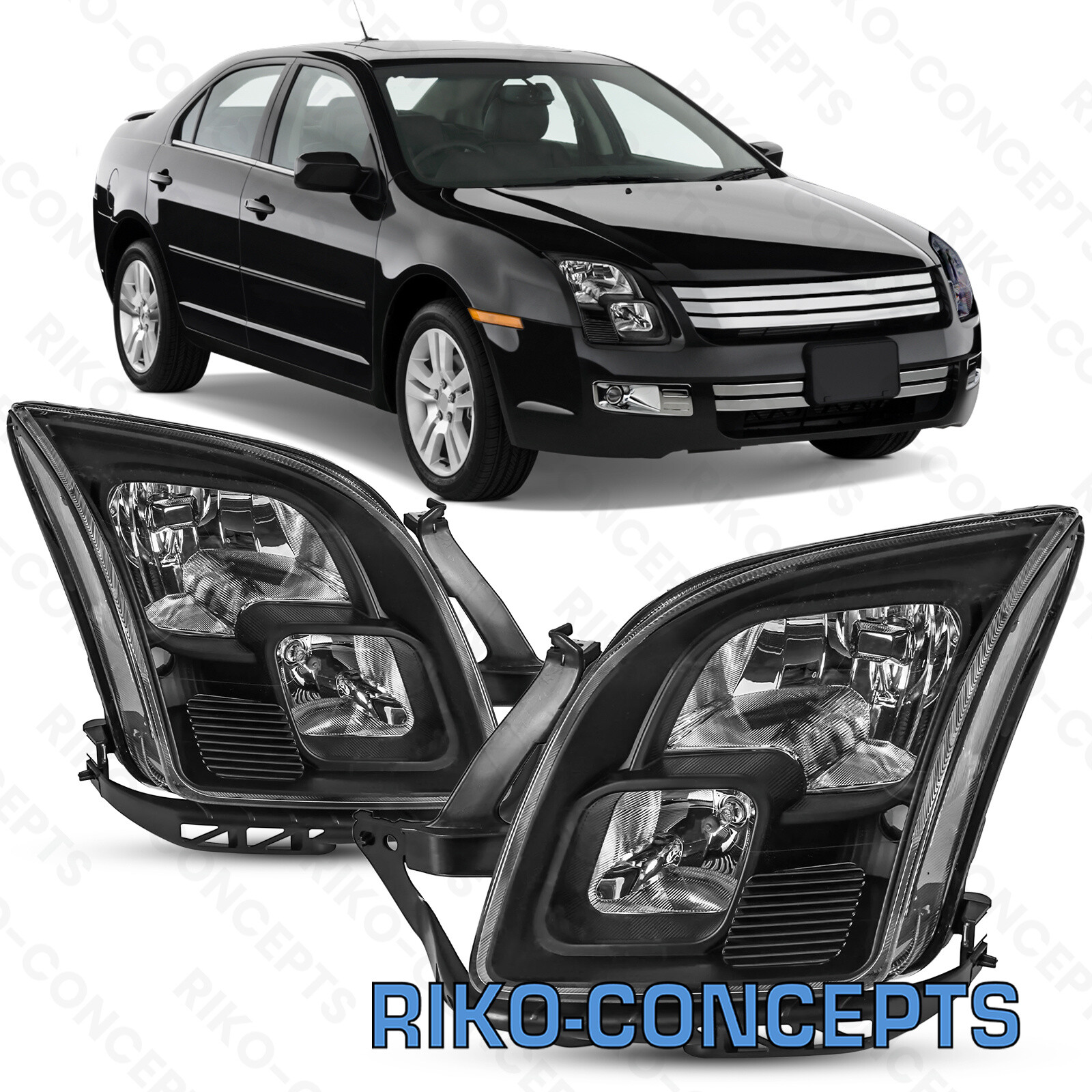 For 2006-2009 Ford Fusion Headlights Headlamps Black Clear Pair Factory Style