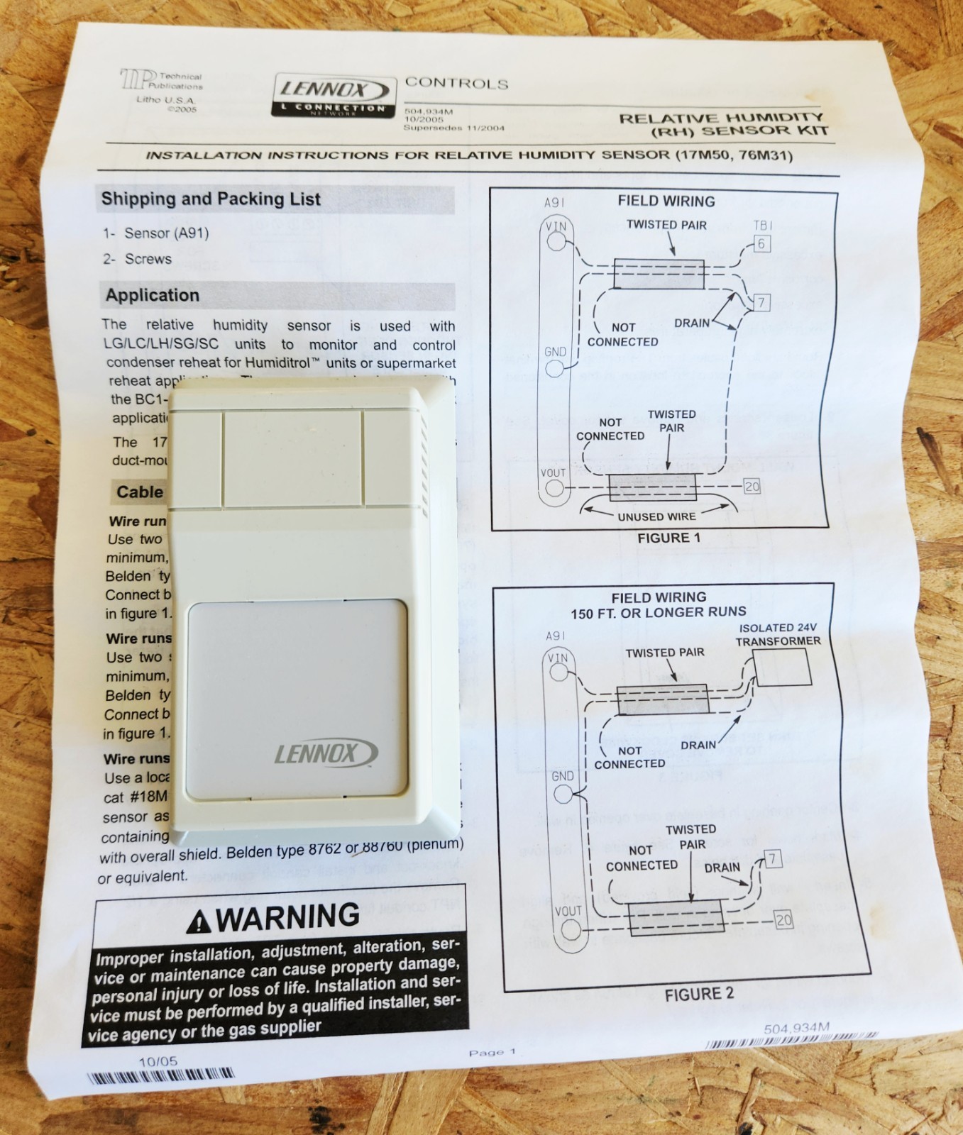 Lennox 17M50 Humidity Sensor, Wall Mounted (RH)