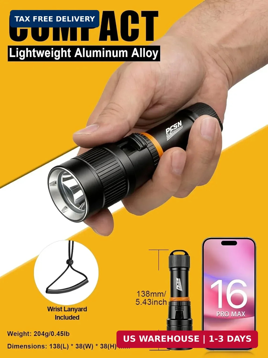 Scuba Dive Light Diving Flashlight - PFSN High Lumens Underwater Flashlight IPX6