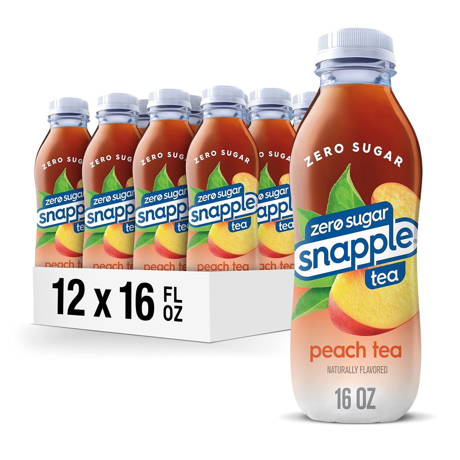 Snapple Zero Sugar Peach Tea, 16 fl oz recycled plastic 16 Fl Oz (Pack of 12)