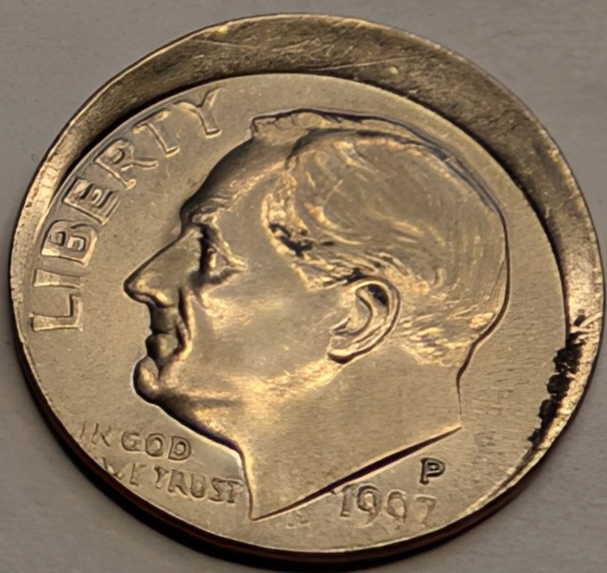 1997-P Roosevelt Dime 15% OFF CENTER ERROR  BU/UNC