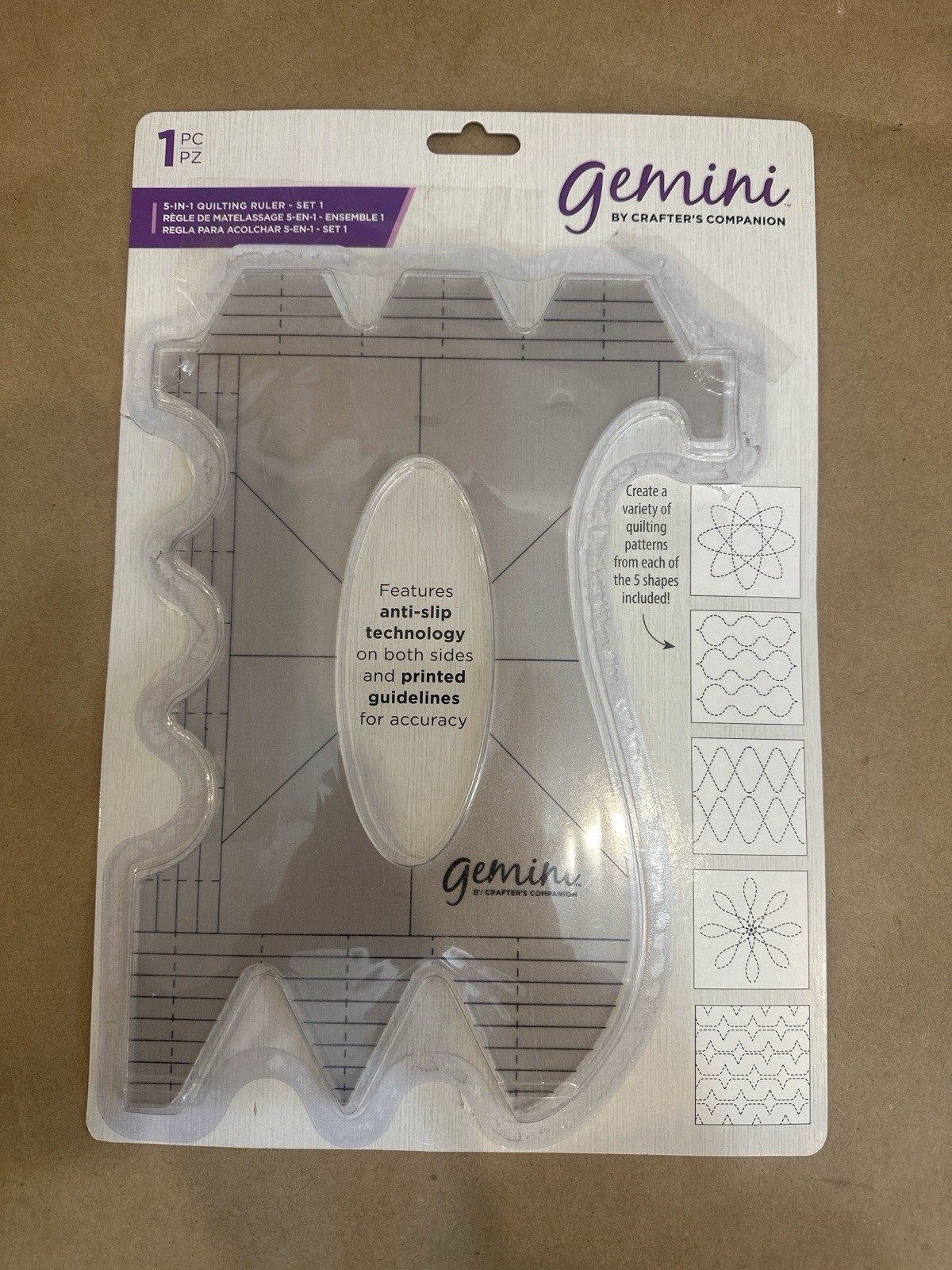 Gemini 5-In-1 Quilting Ruler Set 1 Anti-Slip Acrylic by Crafter’s Companion