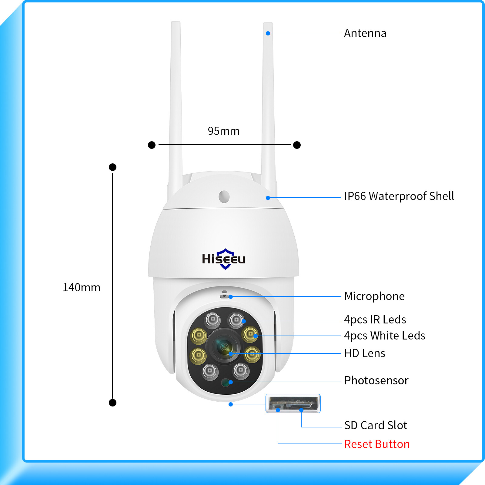 Hiseeu 2PCS 5MP HD Image WIFI Security Camera PTZ Auto Tracking IP66 Full Color