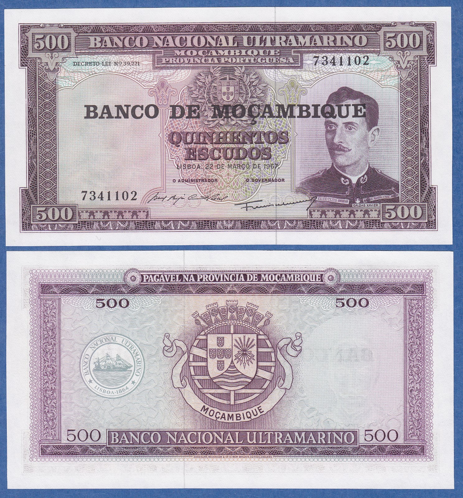Mozambique 500 Escudos P 118 a 1967 UNC