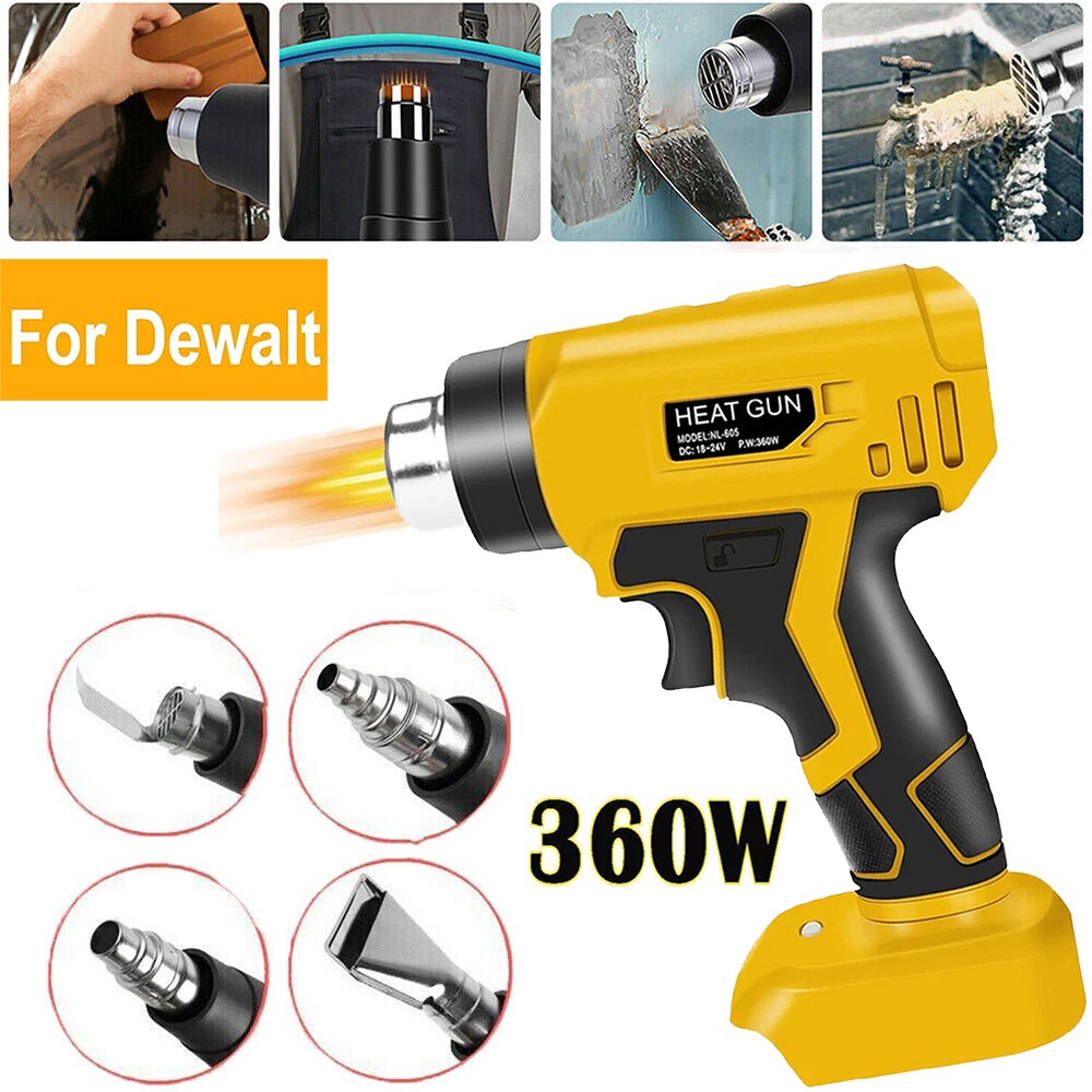 360W Cordless Heat Gun Hot Air Gun Fit For Dewalt 20V Li-ion Battery w/4 Nozzles