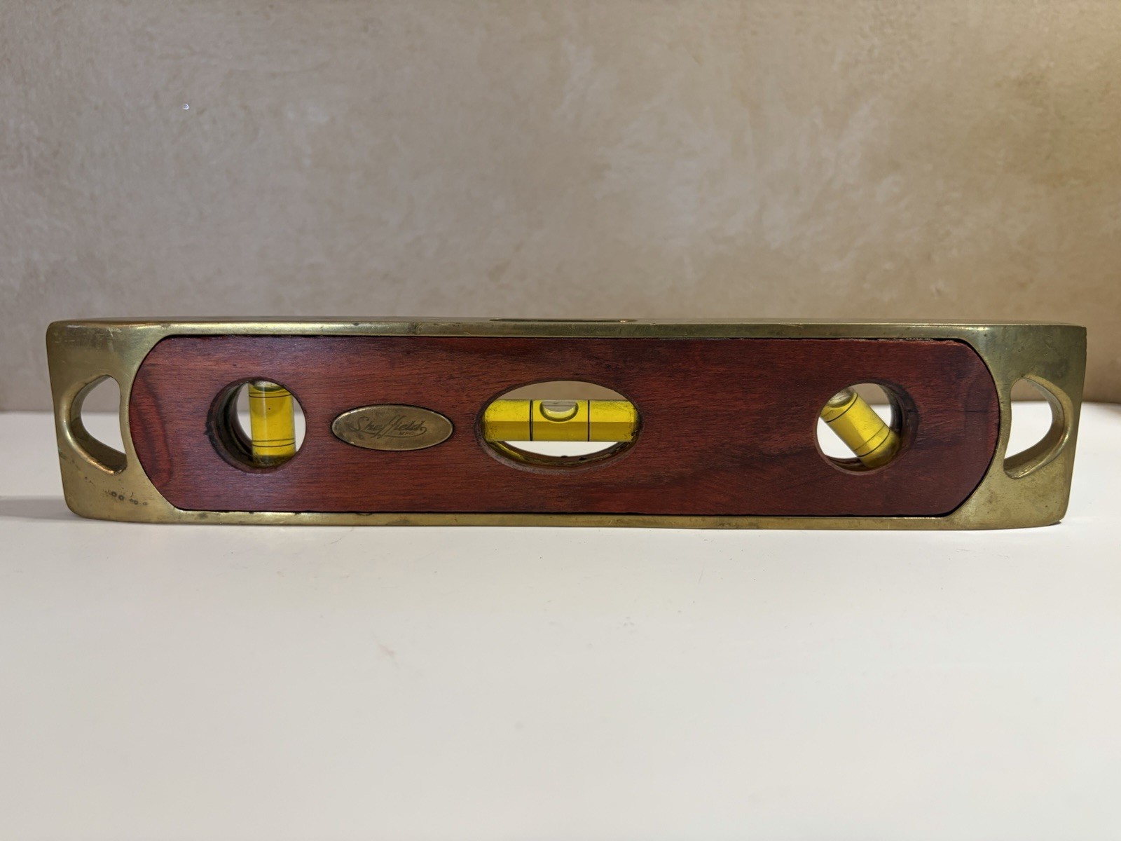 Sheffield Mahogany/Brass 9" Magnetic 3 Vial Machinists Level USA Vintage