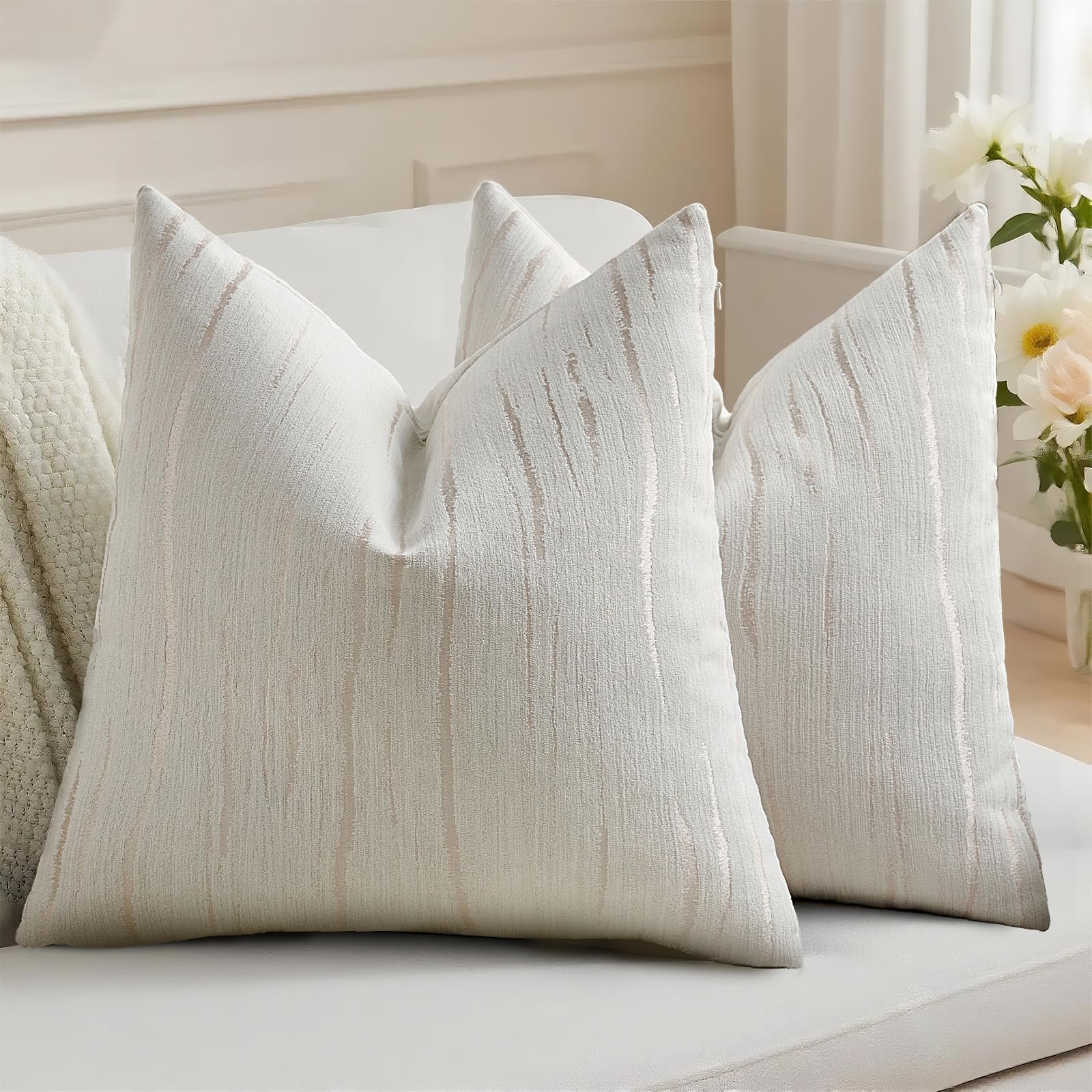 HAUSSY Pack of 2 Pillow Covers 20x20 Inch, Boho Embossed Decorative Throw Pil...