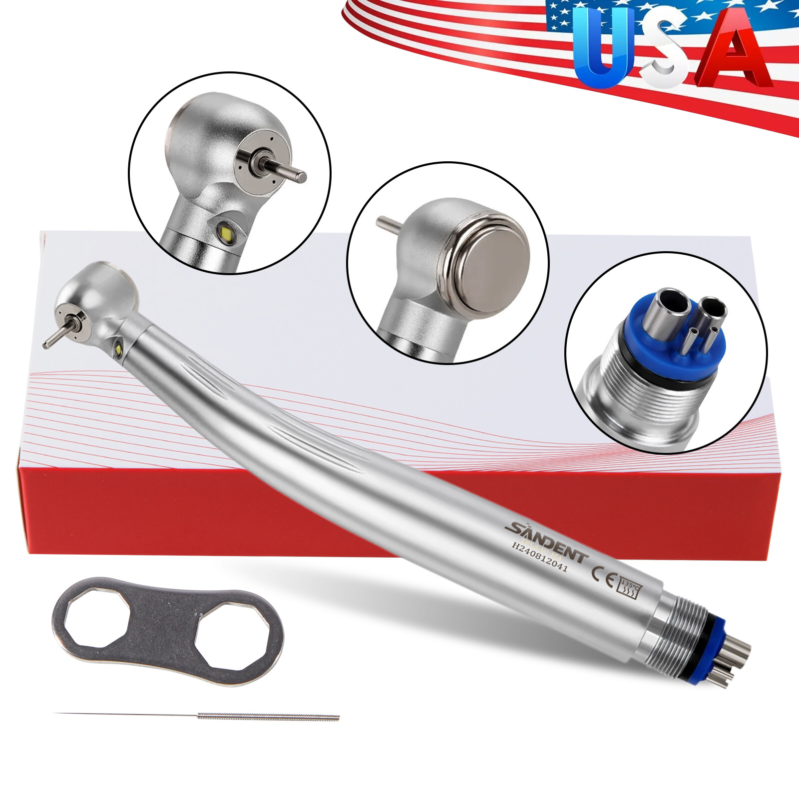 10 PCS SANDENT Dental E-Generator LED Optic High Speed Handpiece 4Hole Ceramic