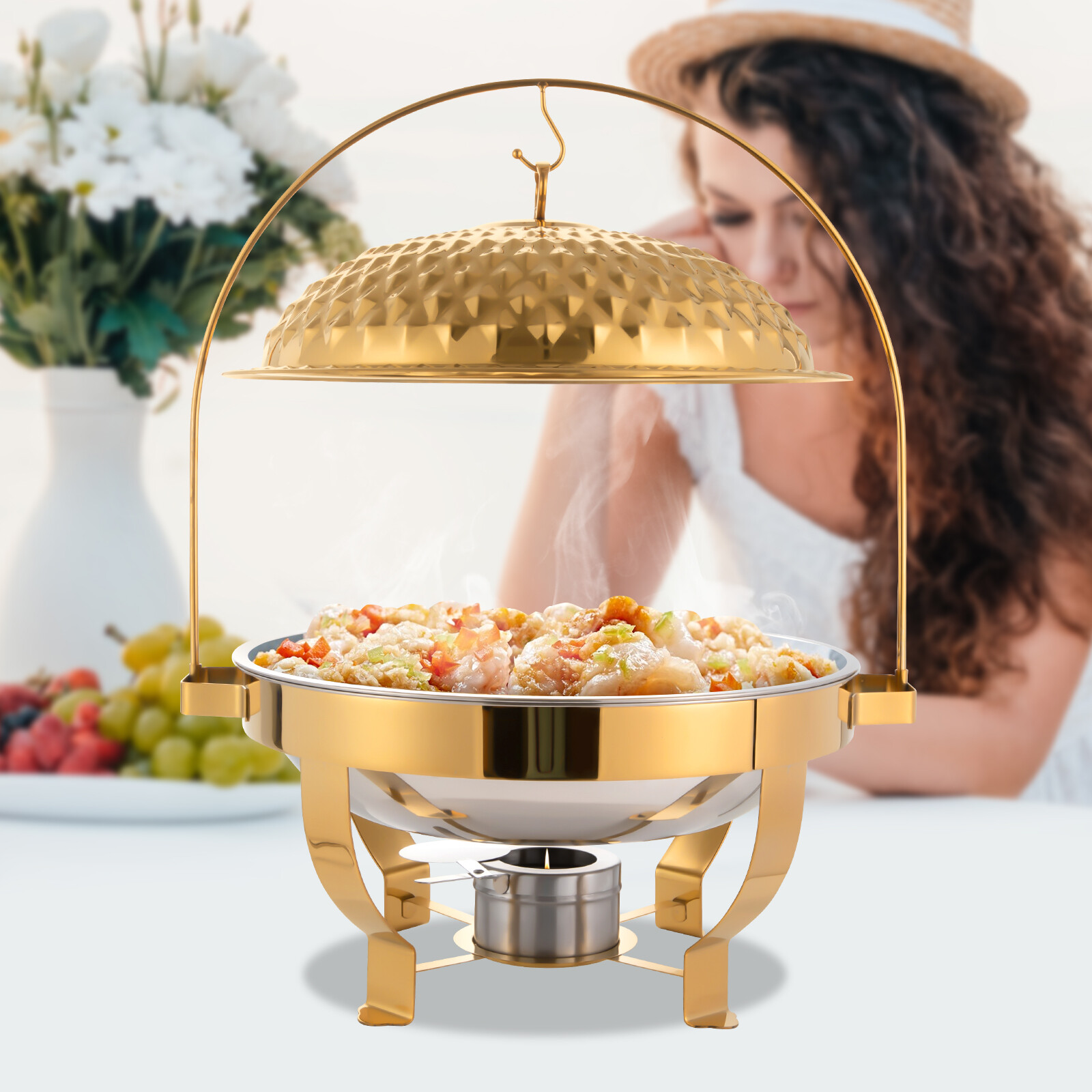 New Stove Hanging Lid Dining Stove Chafing Dish Buffet Set Stove Food Warmer 8L