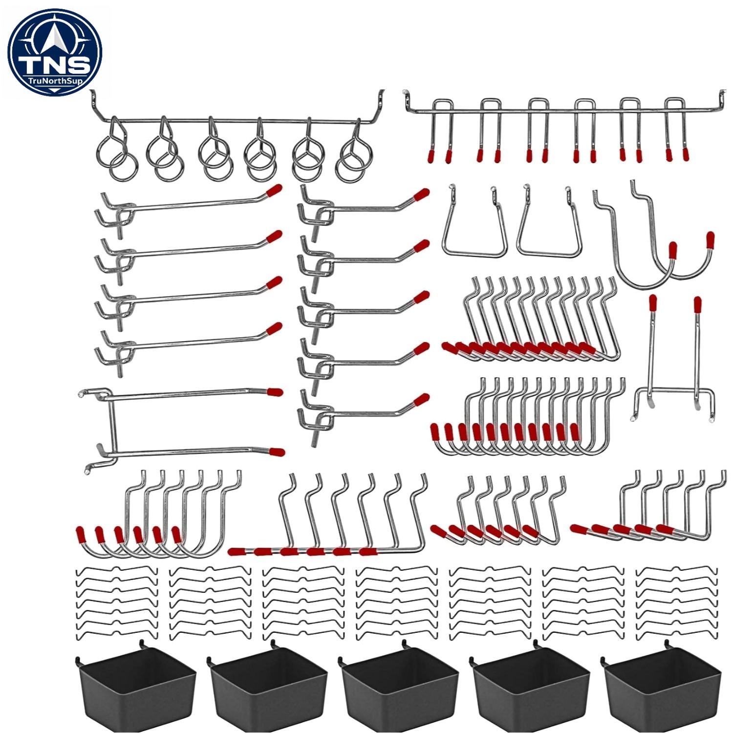 Versatile 114-Piece Metal Pegboard Hooks with Bins, Perfect for Home & Workshops