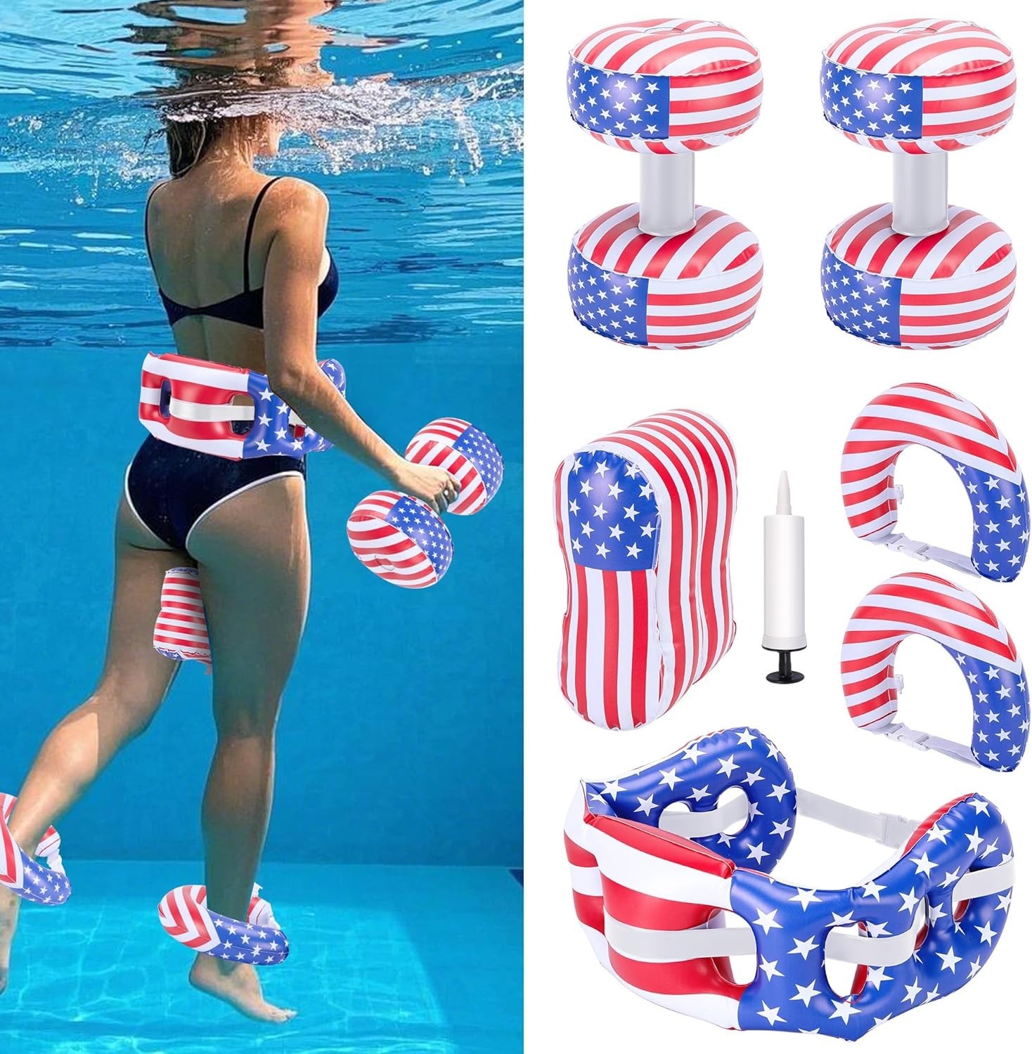 7 Pcs PVC Water Workout Equipment Aquatic Exercise Dumbbells Cuffs Belt Float