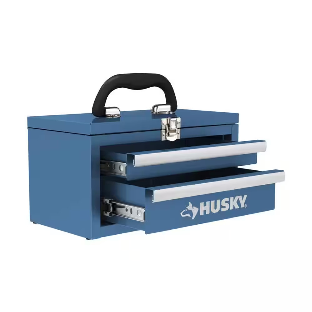 10 In. Cadet Gray Metal Mini Portable Tool Box with 2-Drawers