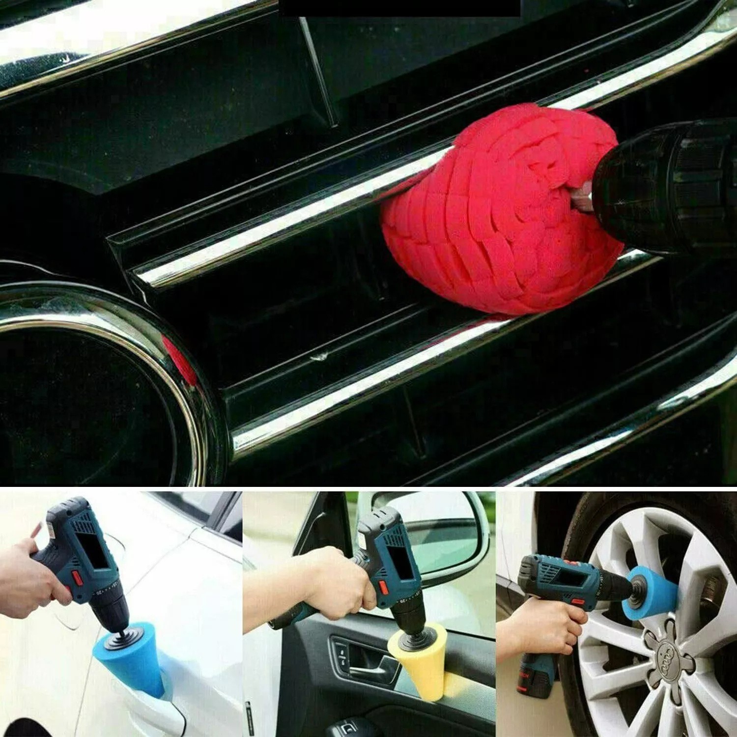 Foam Drill Polishing Cone Ball Pads Kit Car Hub Waxing Buffing Wheel Polisher 5x